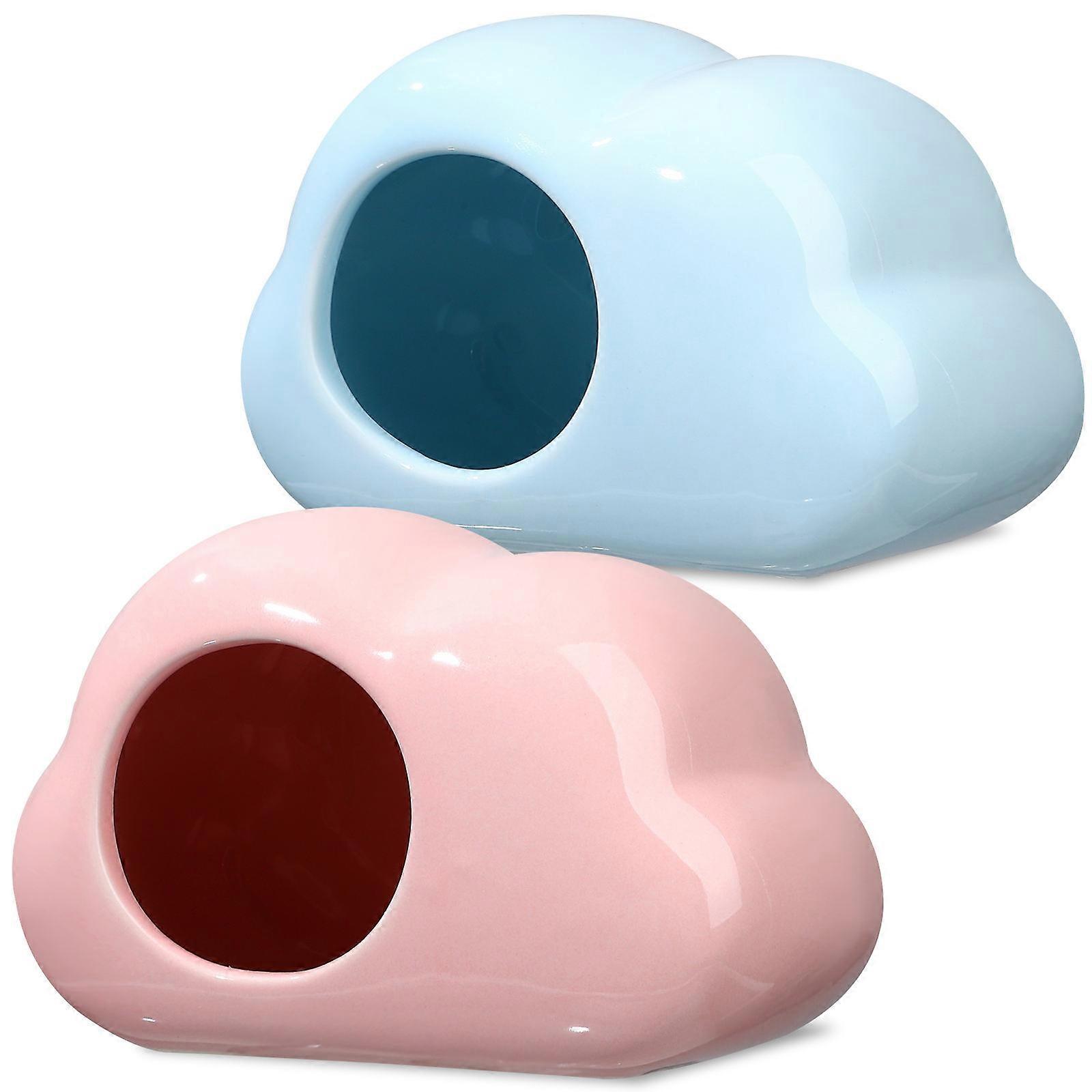 Small Hamster House Ceramic Hideout Improving Sleep Quality Indoor Use Pet Shelter for Gerbils 2Pcs