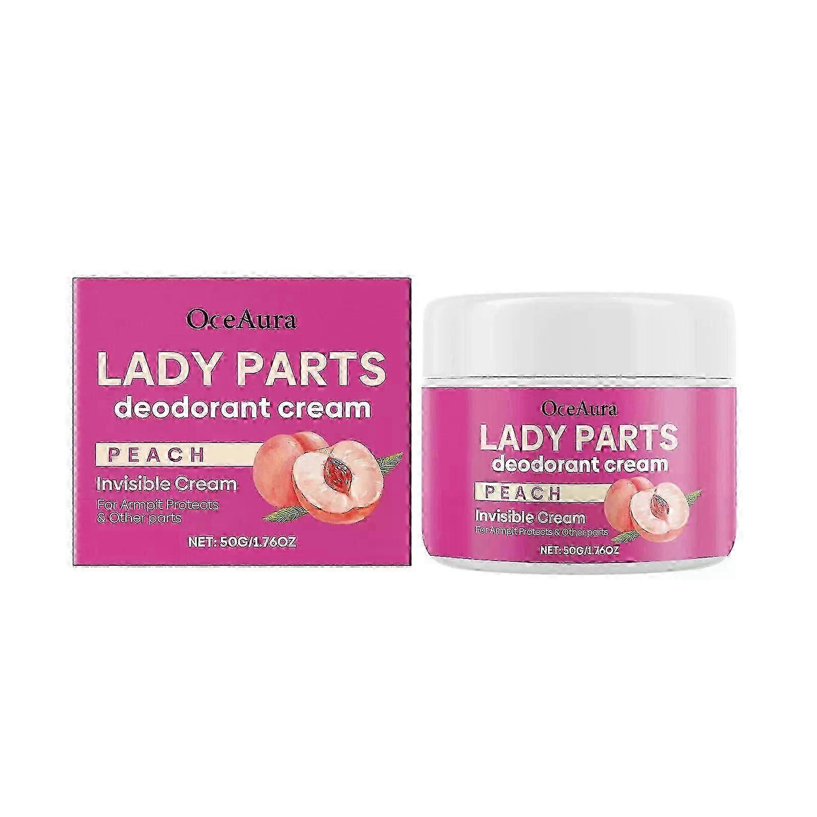 Invisible Peach-Scented Deodorant Cream for Underarms & Sensitive Areas - 50G/1.76OZ, Moisturizing & pH Balanced Formula with Glycerin