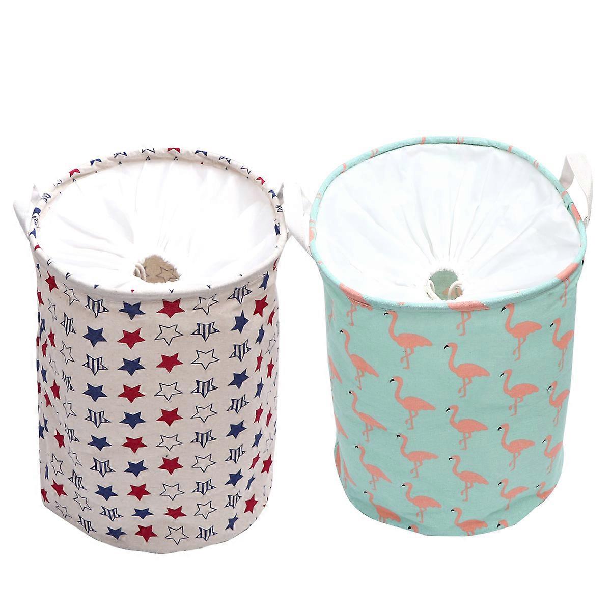 Foldable Storage Basket Made of Canvas for Home Use with Assorted Color Options and Double Handles Design 2pcs