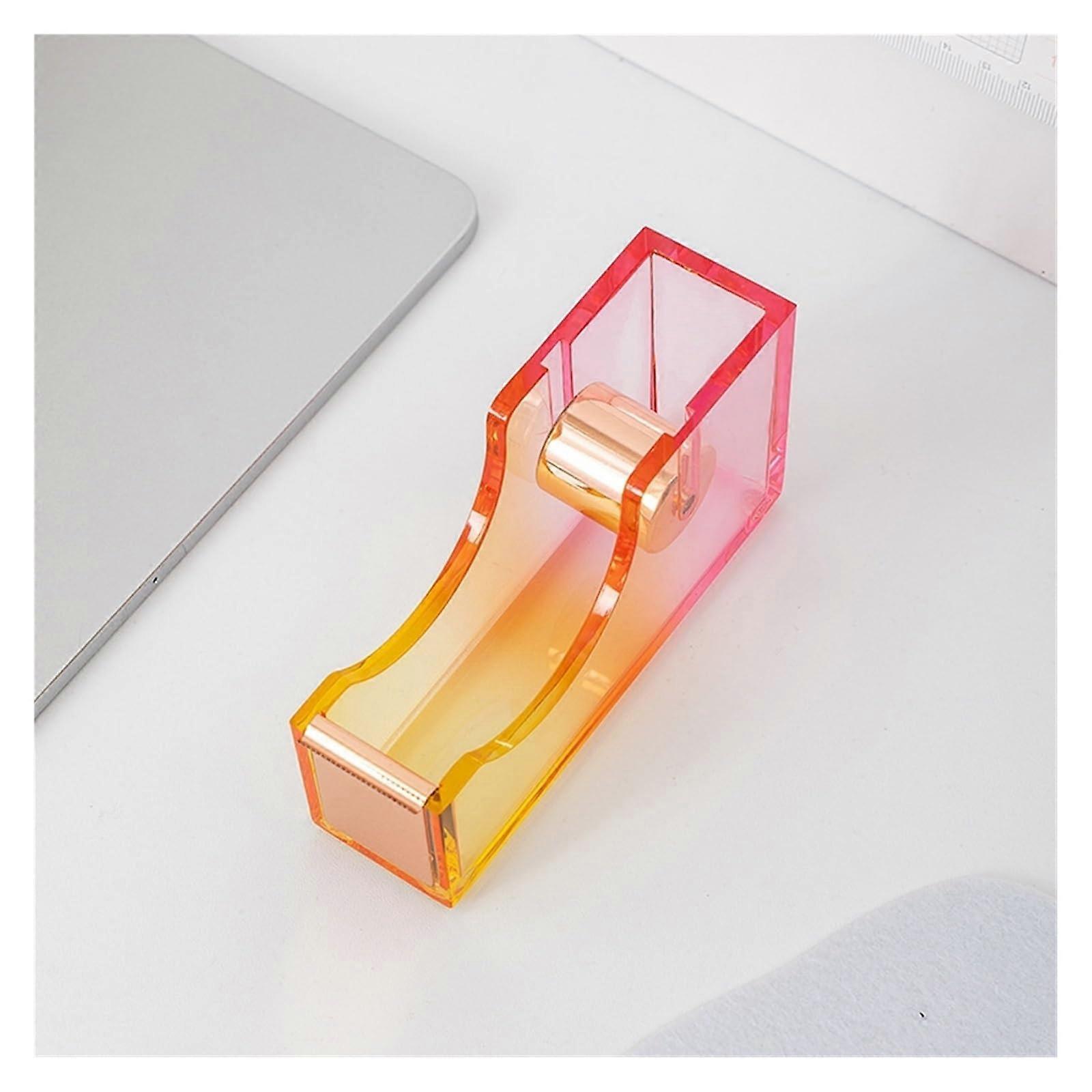 Tape Dispenser Marble-Pattern Desktop Cutter With Metal Core, Gradient Red Finish, Office Supplies