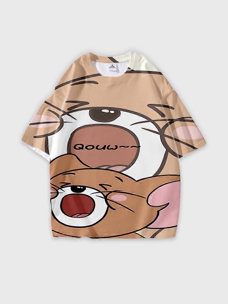T-shirt round neck Cartoon Pattern loose short sleeve D2111