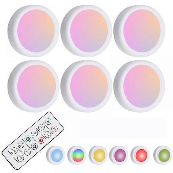 6-pack puck lights with remote control, 1000 mAh battery powered LED push button light