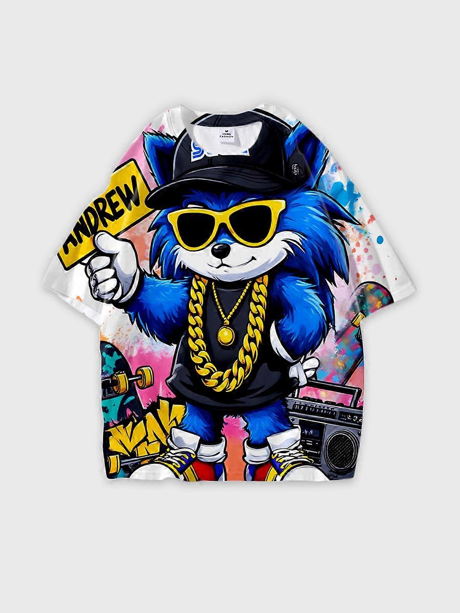 T-shirt round neck Pattern loose short sleeve N355