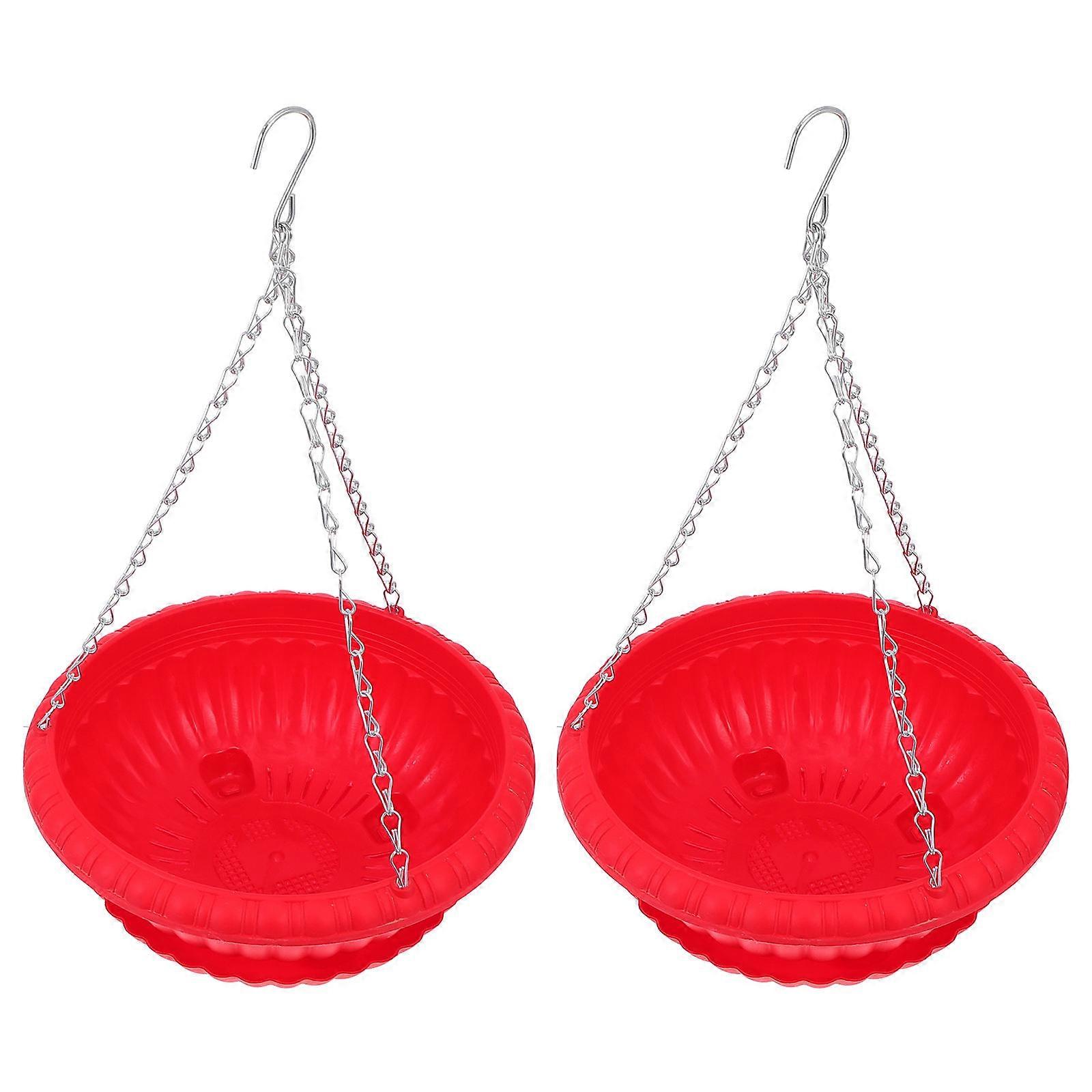 Red Plastic Hanging Flowerpot for Storage Sturdy Durable Design Perfect for Green Plants and Flowers 2 Sets