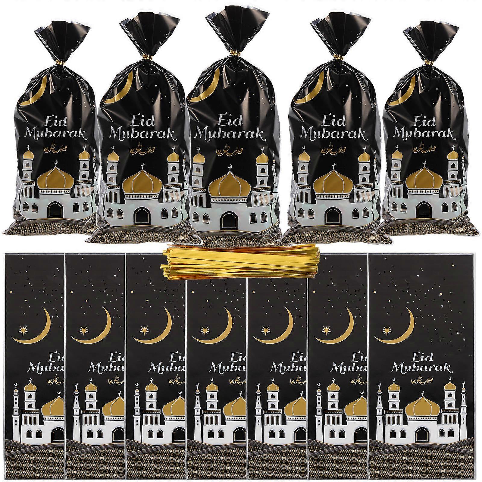 Ramadan Theme Eid Mubarak Candy Bags Blue Background Square Shape Plastic Composite Material Decorating 50Pcs