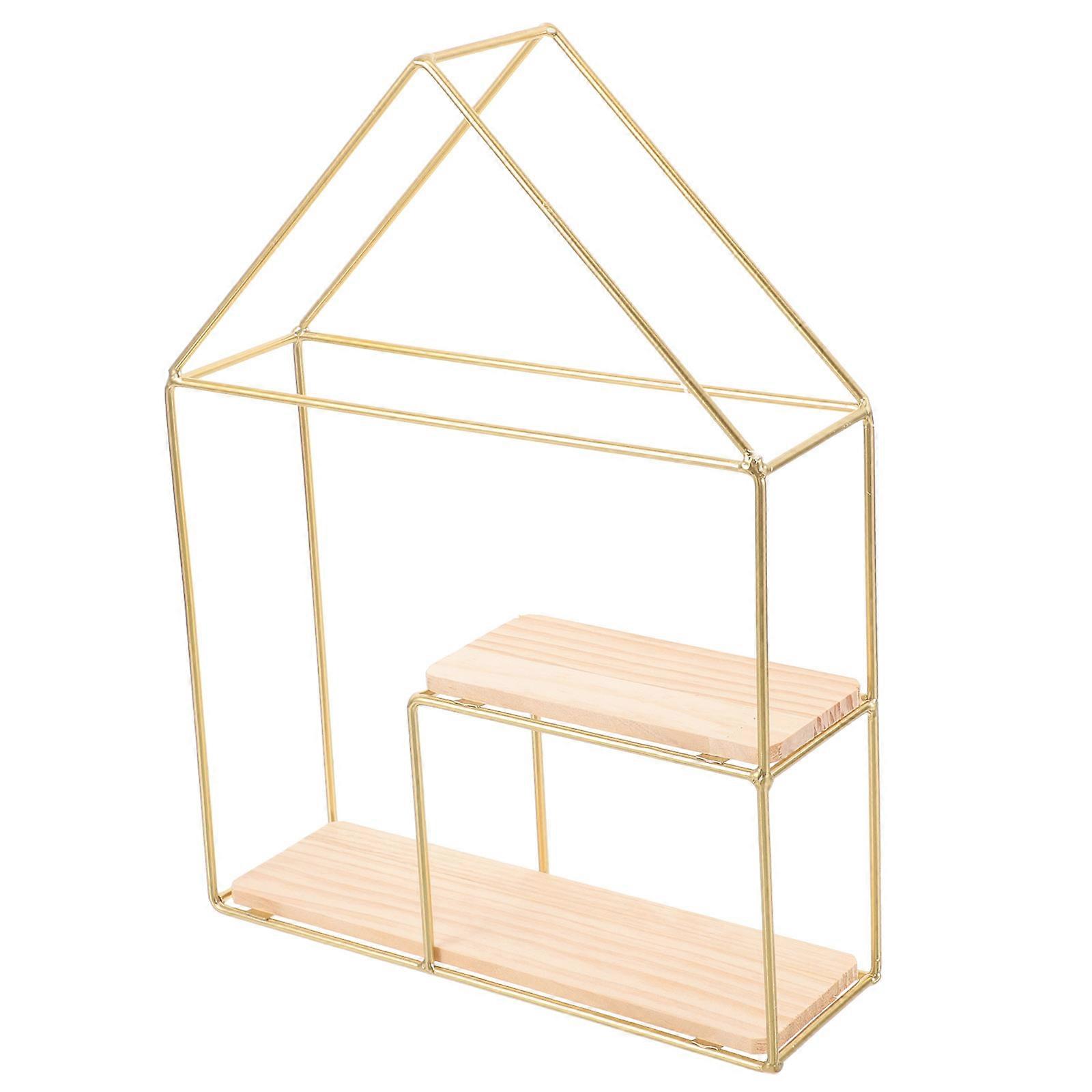 Nordic Style Floating Shelf Wall Mounted Sundries Storage Shelf Home Display Decor Shelf Golden 32.5x24.5cm Storage 1Pcs