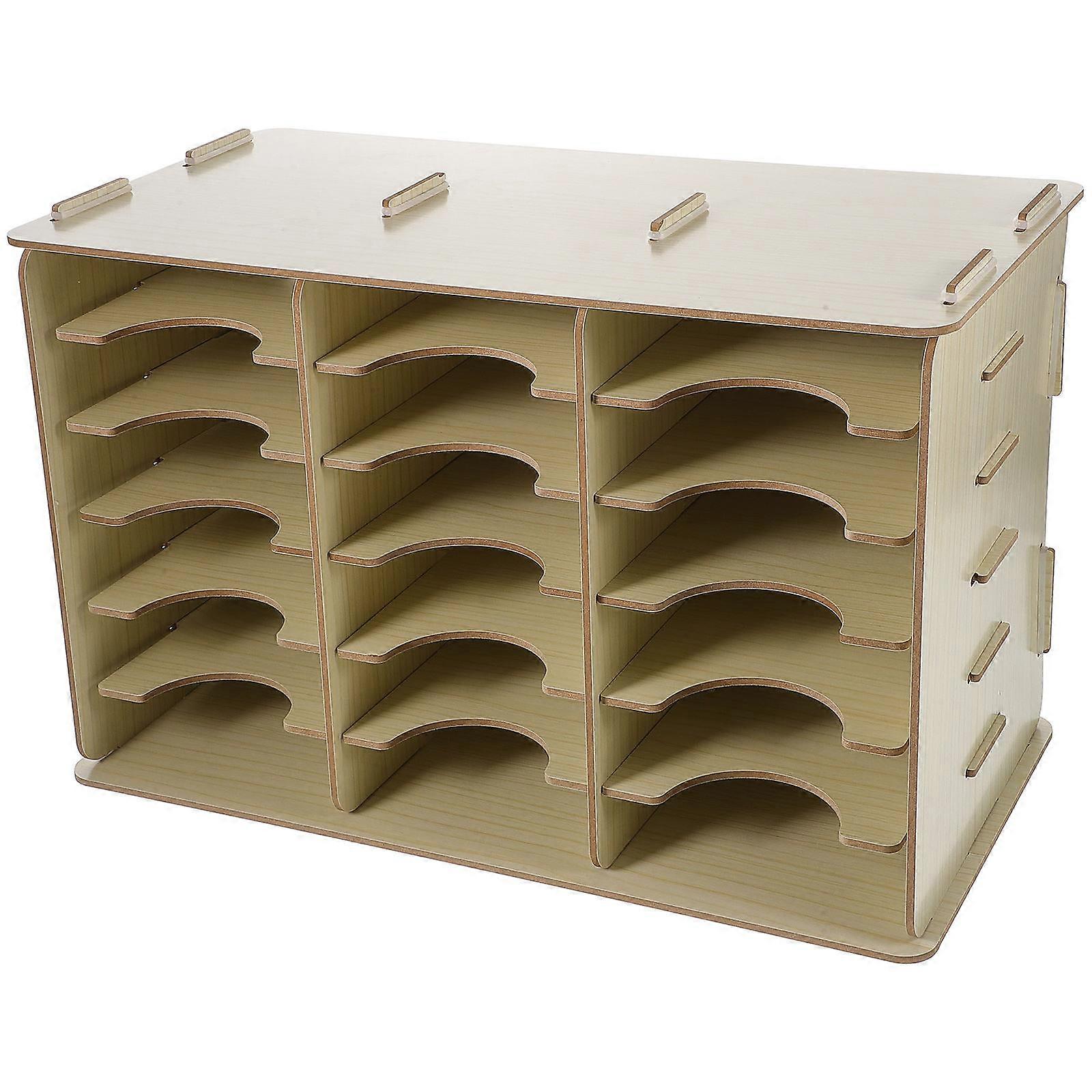 Multi Compartment Wooden Cell Phone Holder Box – 3 Layer Mobile Phone Rack Organizer for Office, Classroom, and Repair Shop Desktop Storage