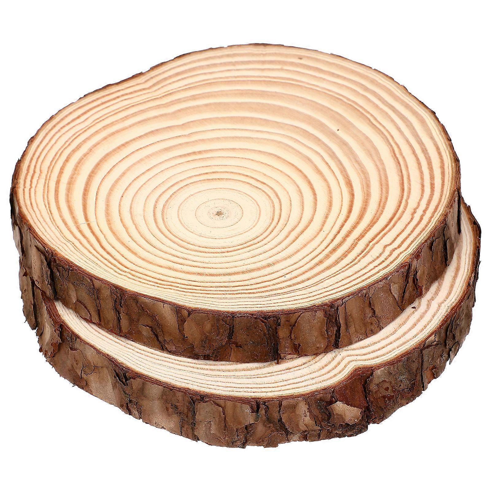 2pcs Natural Wood Circles Unpainted Wooden Discs with Bark for Rustic Home Decor Craft Projects