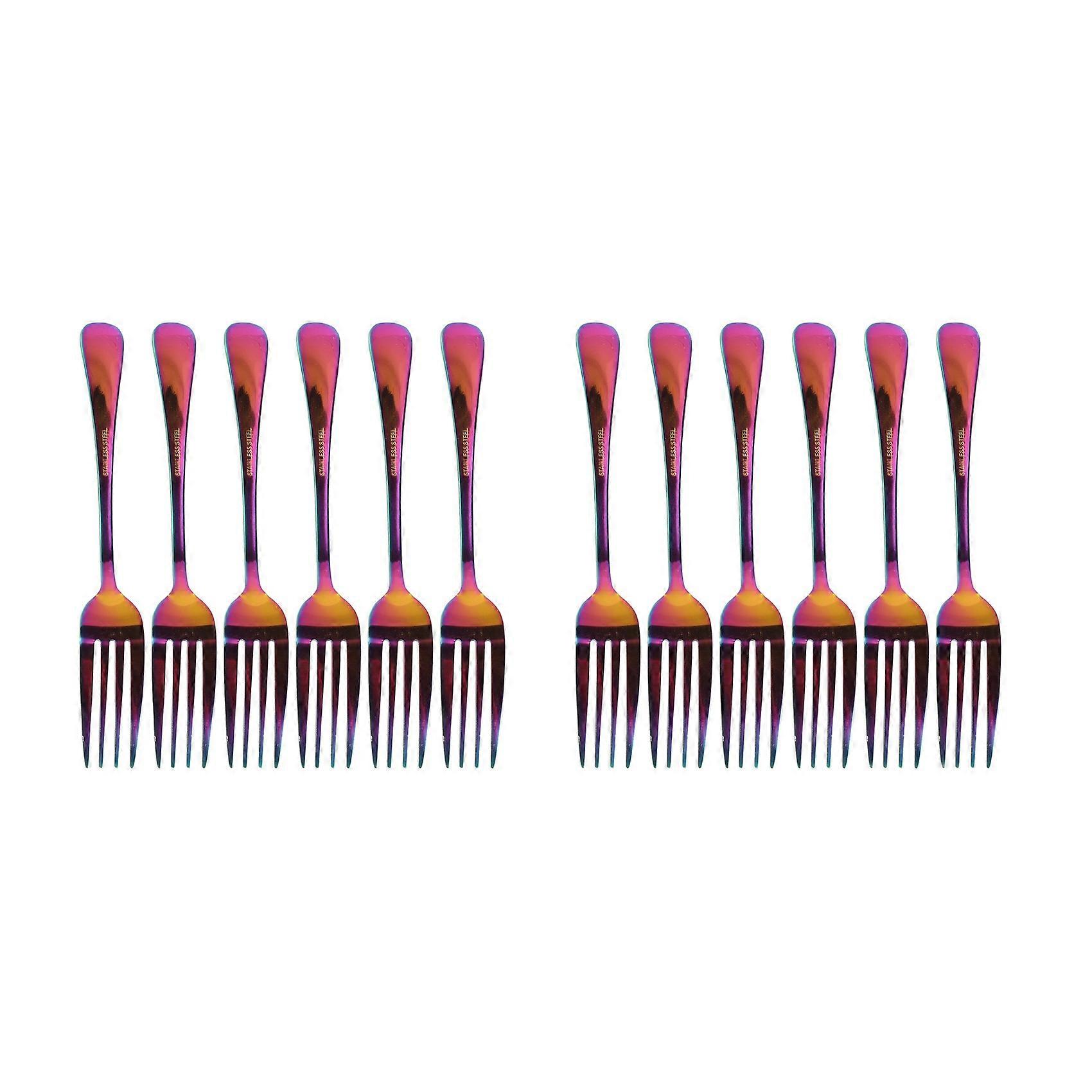 Stainless Steel Table Forks Set, 12Pcs Rainbow Color Stainless Steel Tableware Dinnerware Set, Fork(