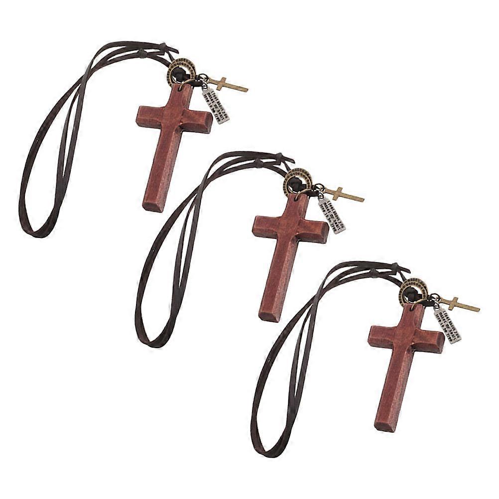 Wooden Cross Pendant Hanging Accessories for Car Rearview Mirror Vintage Style Coffee Alloy Charm Decor