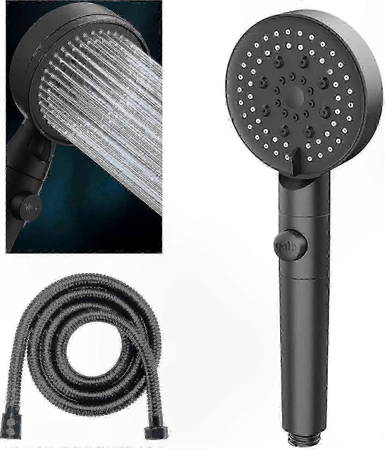Universal 5-Mode Shower Head with One-Touch Shut Off, Adjustable Water-Saving Design for Bathroom Use (Black)