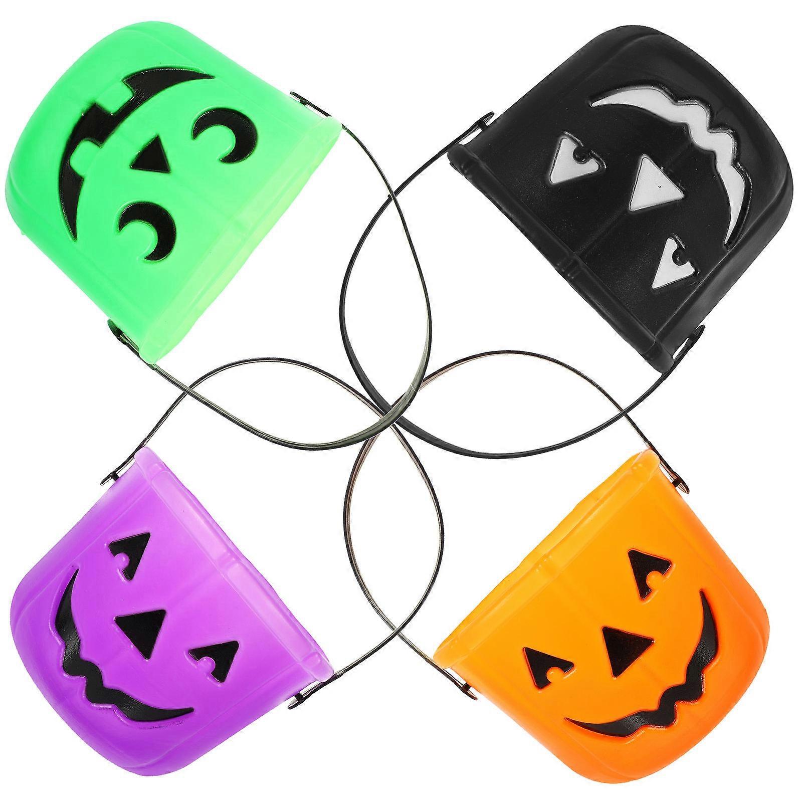 4pcs Portable Halloween Pumpkin Bucket Colored Candy Containers With Handle for Trick Treating, Parties, Storing Sweets & Treasures, Random Color