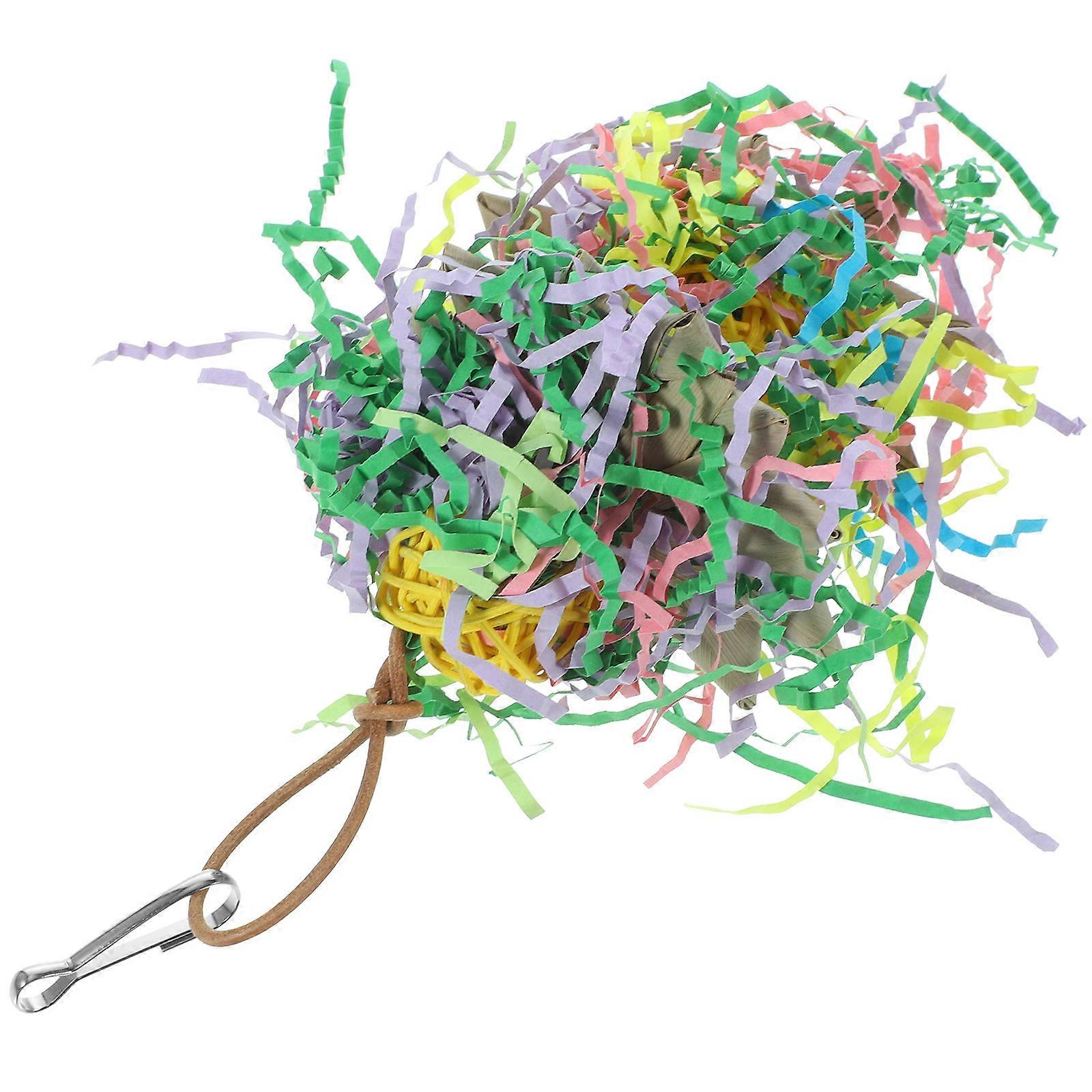 Parrot Chewing Toy with Built In Hook for Birds and Cockatiels – Safe, Non Toxic Hanging Foraging Plaything to Stimulate Chewing and Sound