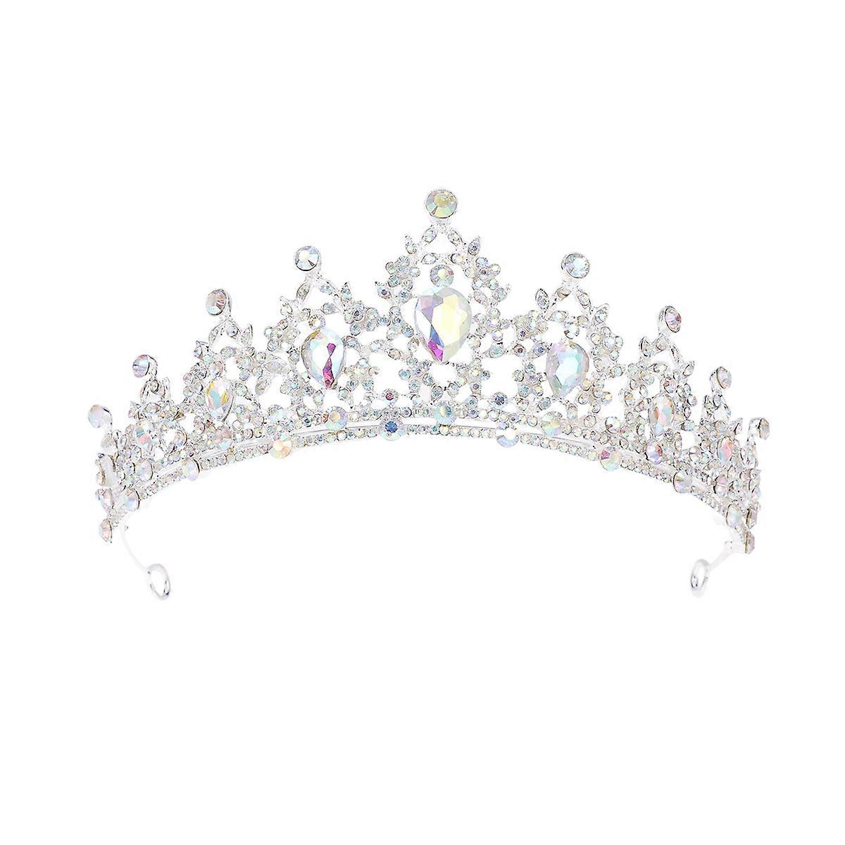 Bride Rhinestone Crown Alloy Wedding Crown Decor Headwear for Woman Lady Female (Silver)