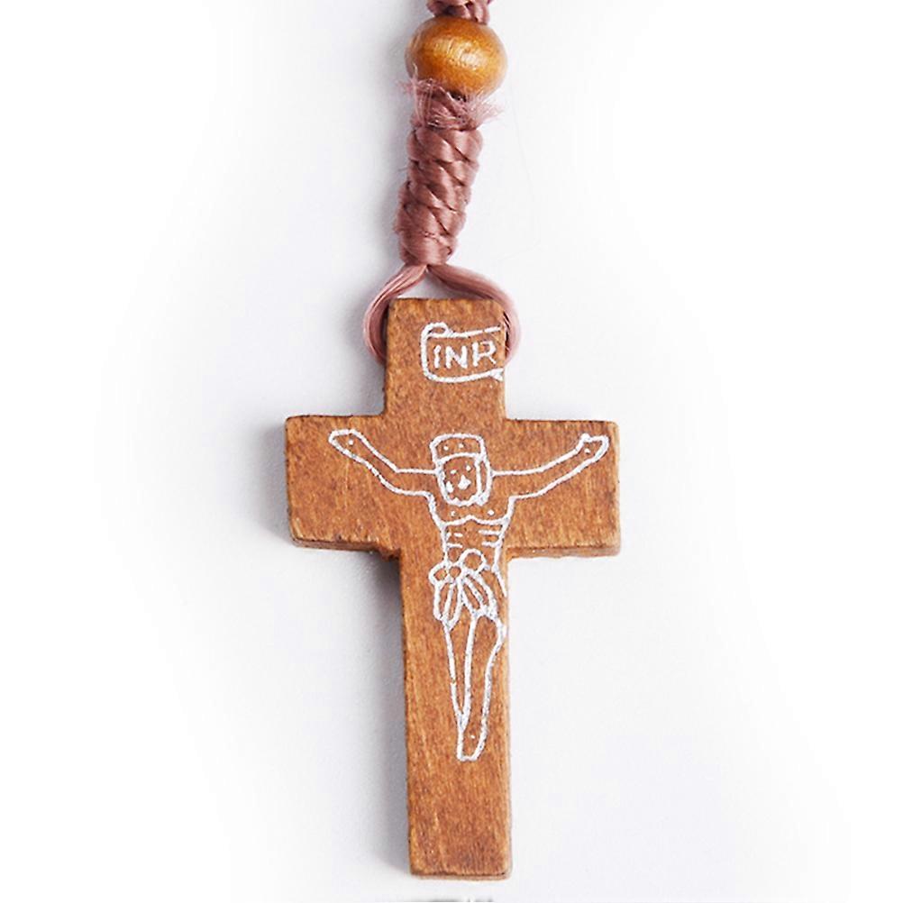 Unisex Cross Necklace Featuring Sturdy Wooden Beads and Chain