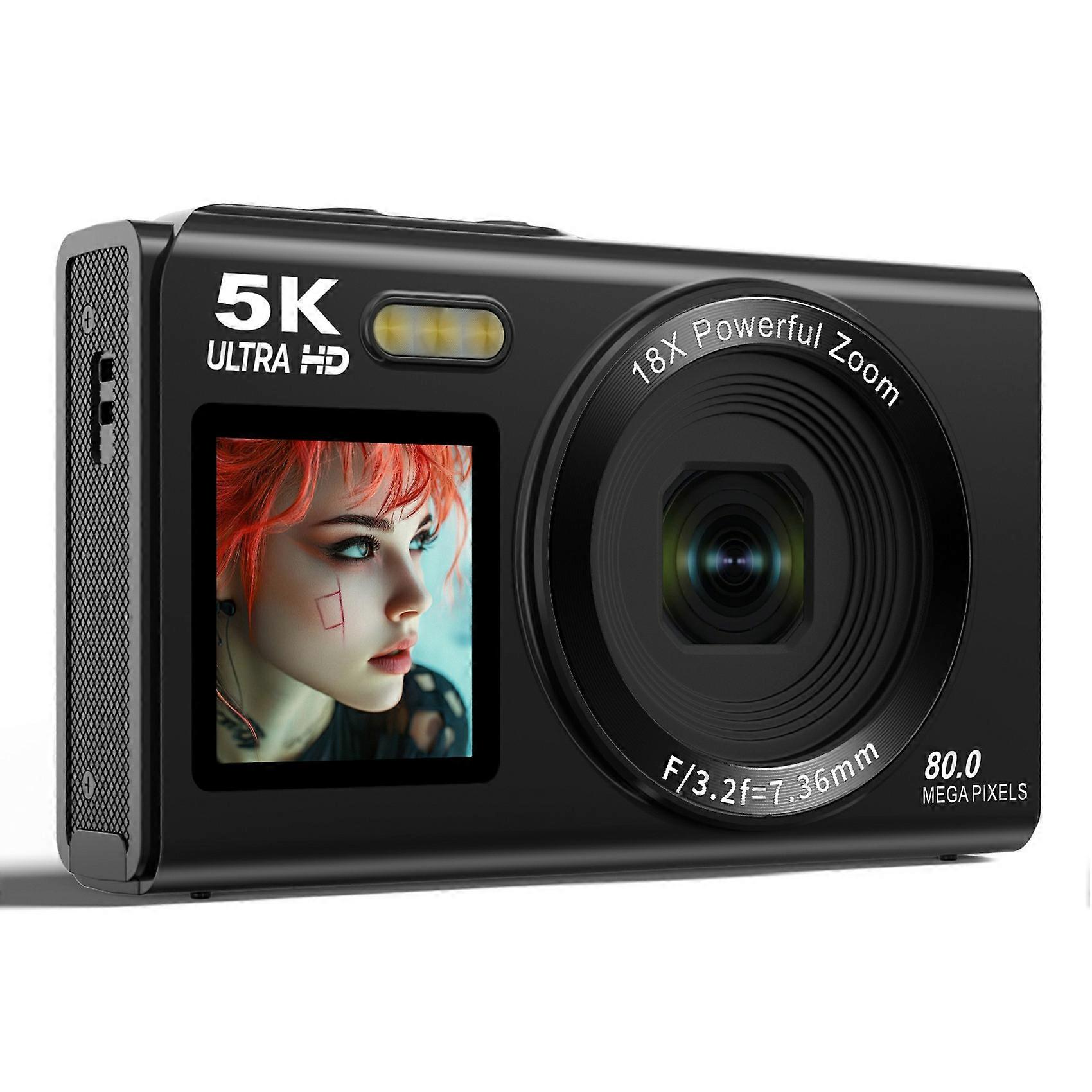 TKdaddy S150 Pro 5K デジタルカメラ デュアルスクリーン 18X デジタルズーム 80MP WiFi ビデオカメラ 内蔵フラッシュ付き ブラック