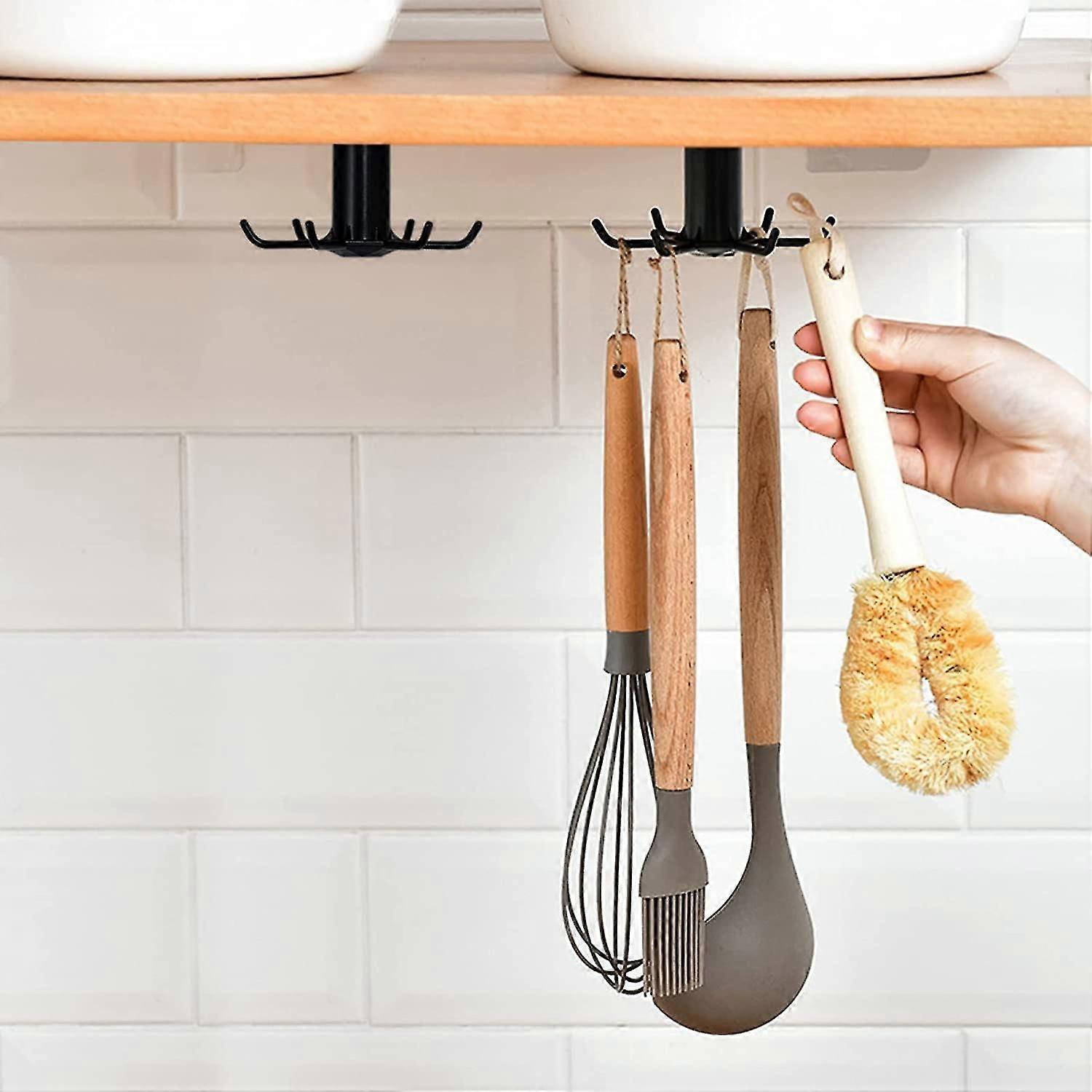 Pcs 360 Degree Rotating Hooks,Kitchen Hooks,No Need to Punch Kitchenware Strong Bearing Capacity 360 Degree Rotation Black ABS + Non-marking Adhesive