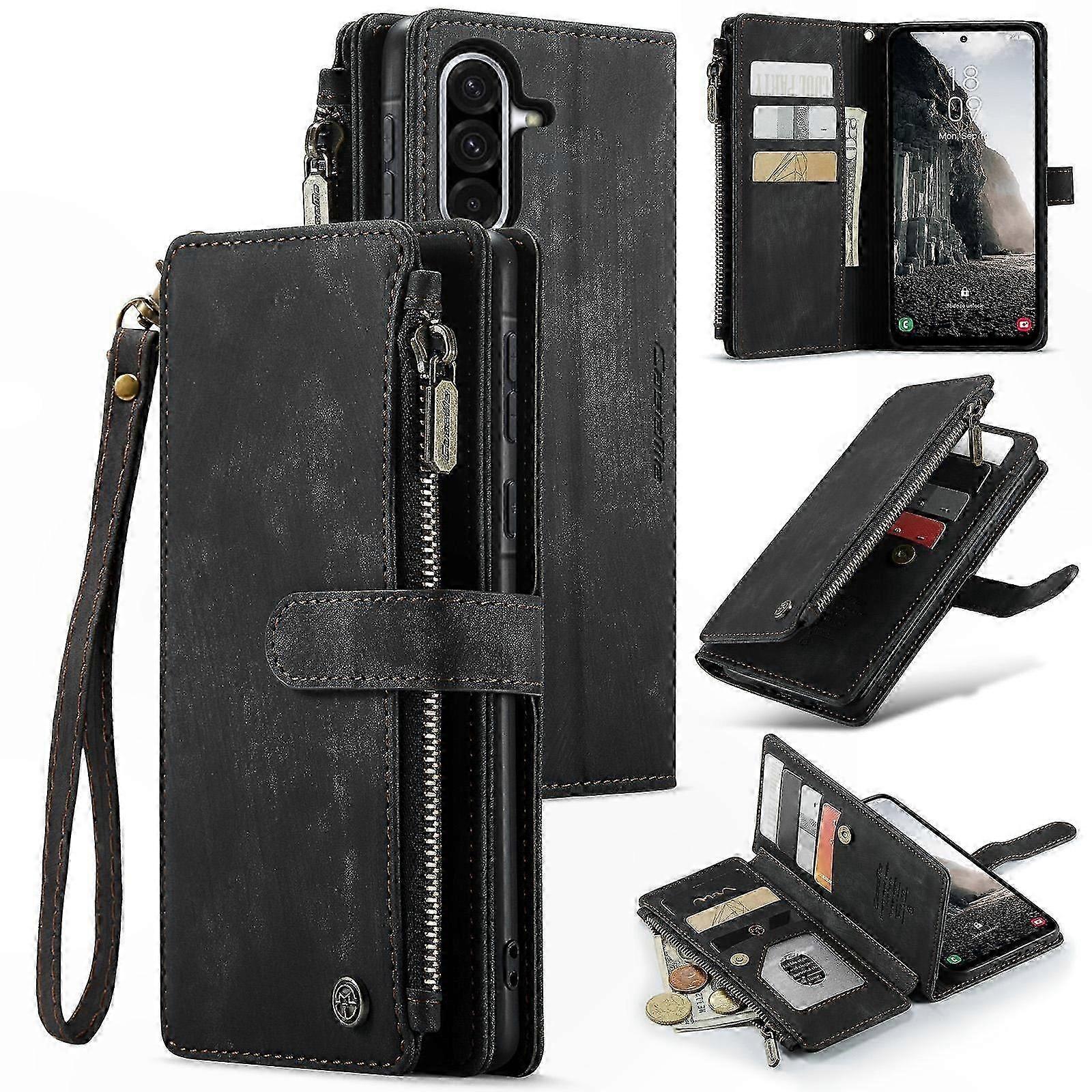 Leather Phone Case with Card Slots and Zipper Wallet Functionality