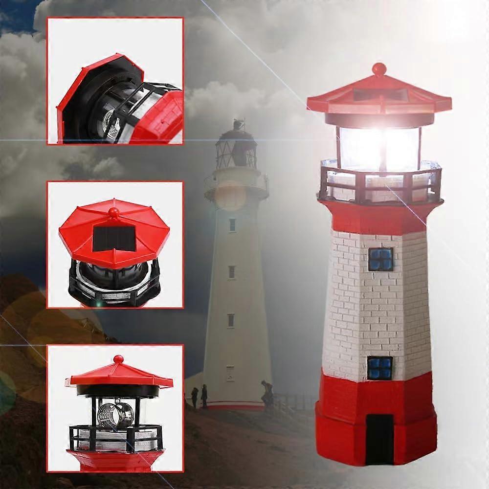 Red Solar Lighthouse, Rotating LED Lighthouse Decorative Lights, Courtyard Waterproof Landscape Lights