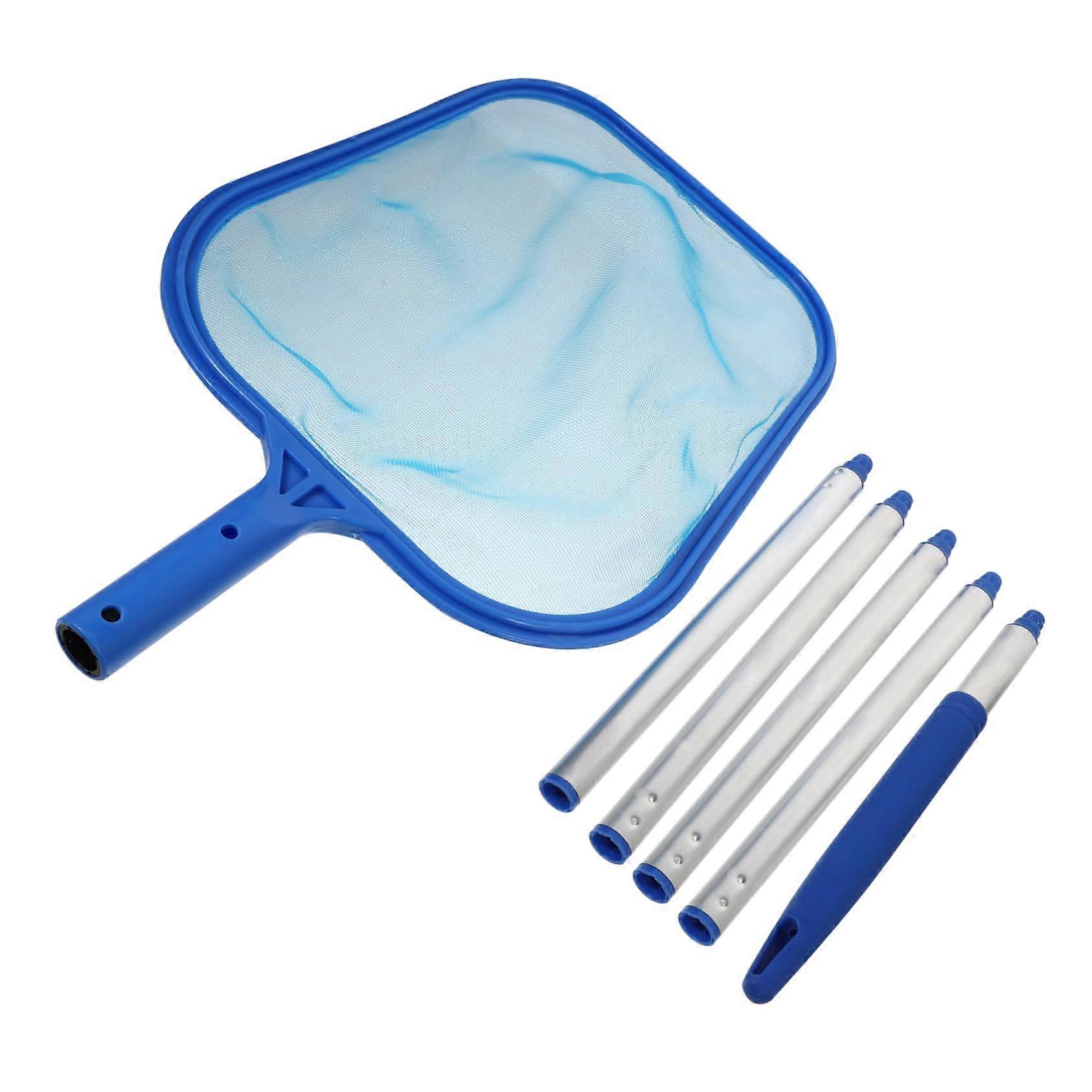 Durable aluminum pool skimmer with flat cleaning net and aluminum pole for pool maintenance, longlasting and easy to handle.