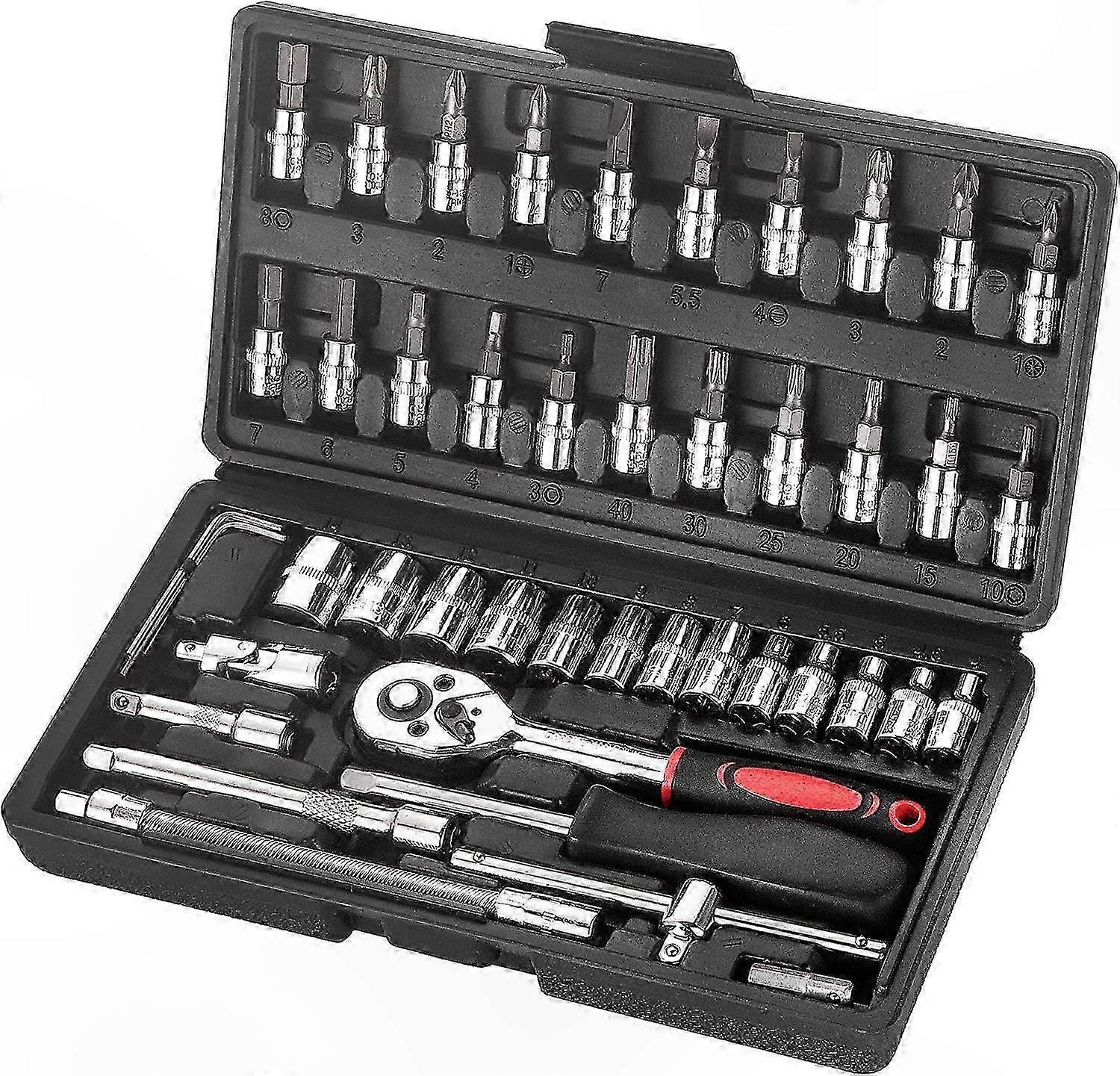 46-Piece Chrome Vanadium Socket Kit with 1/4" Adapter for Automotive DIY Projects