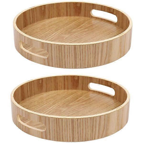 2 Stück Bambusholz Runde Serviertabletts Lebensmitteltablett Lagerung Griff Bar Tee Mittagessen