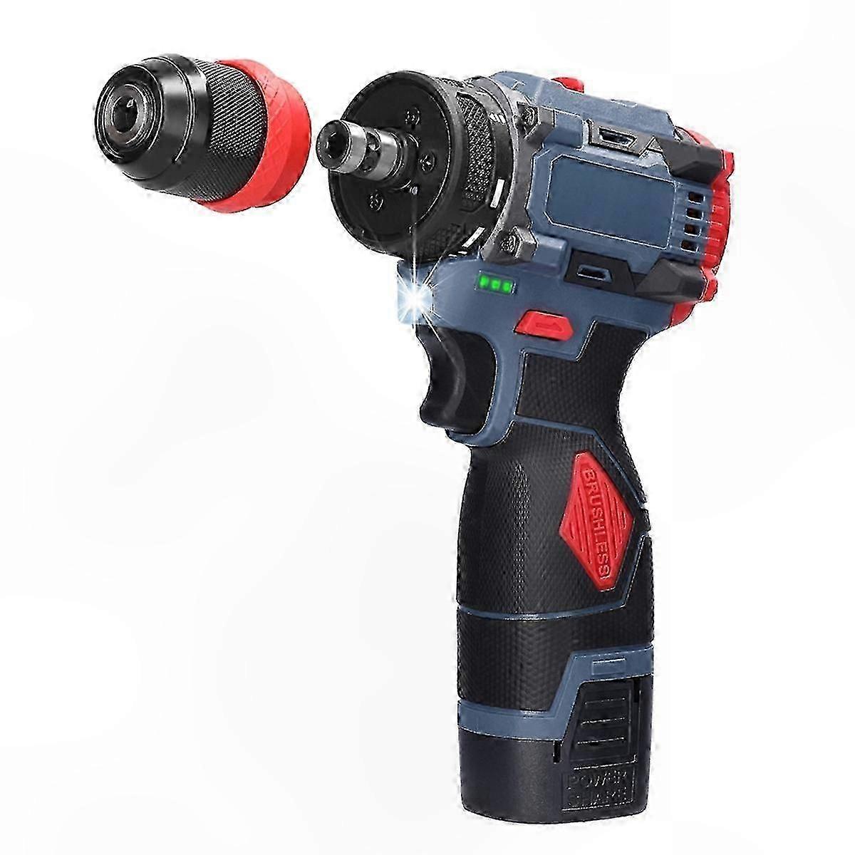 2-in-1 Cordless Drill Driver with 45Nm Torque and Brushless Motor for Home Repairs