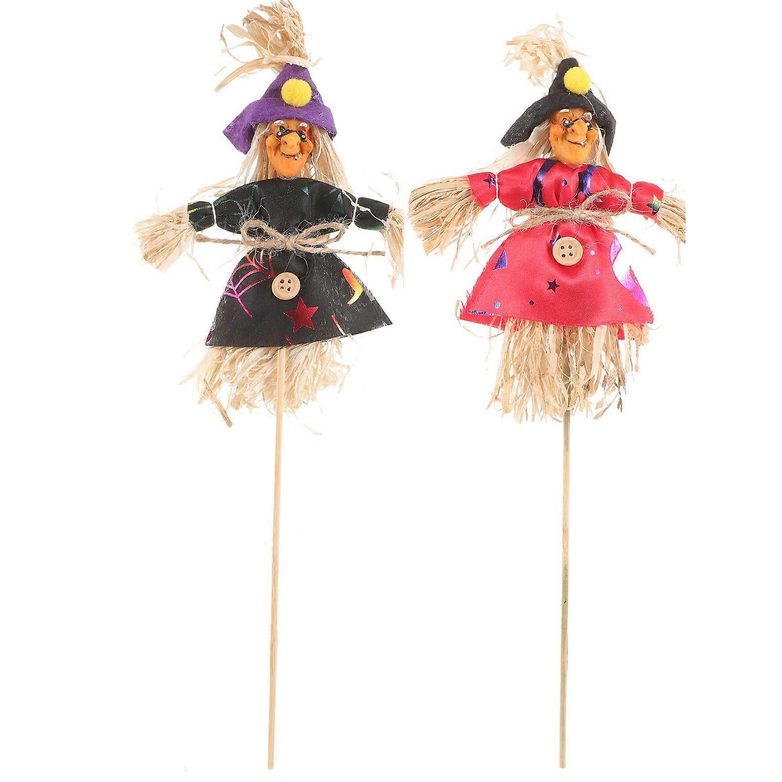 2Pcs Witch Scarecrows with Stick Halloween Scarecrows Decor Garden Scarecrows Stakes