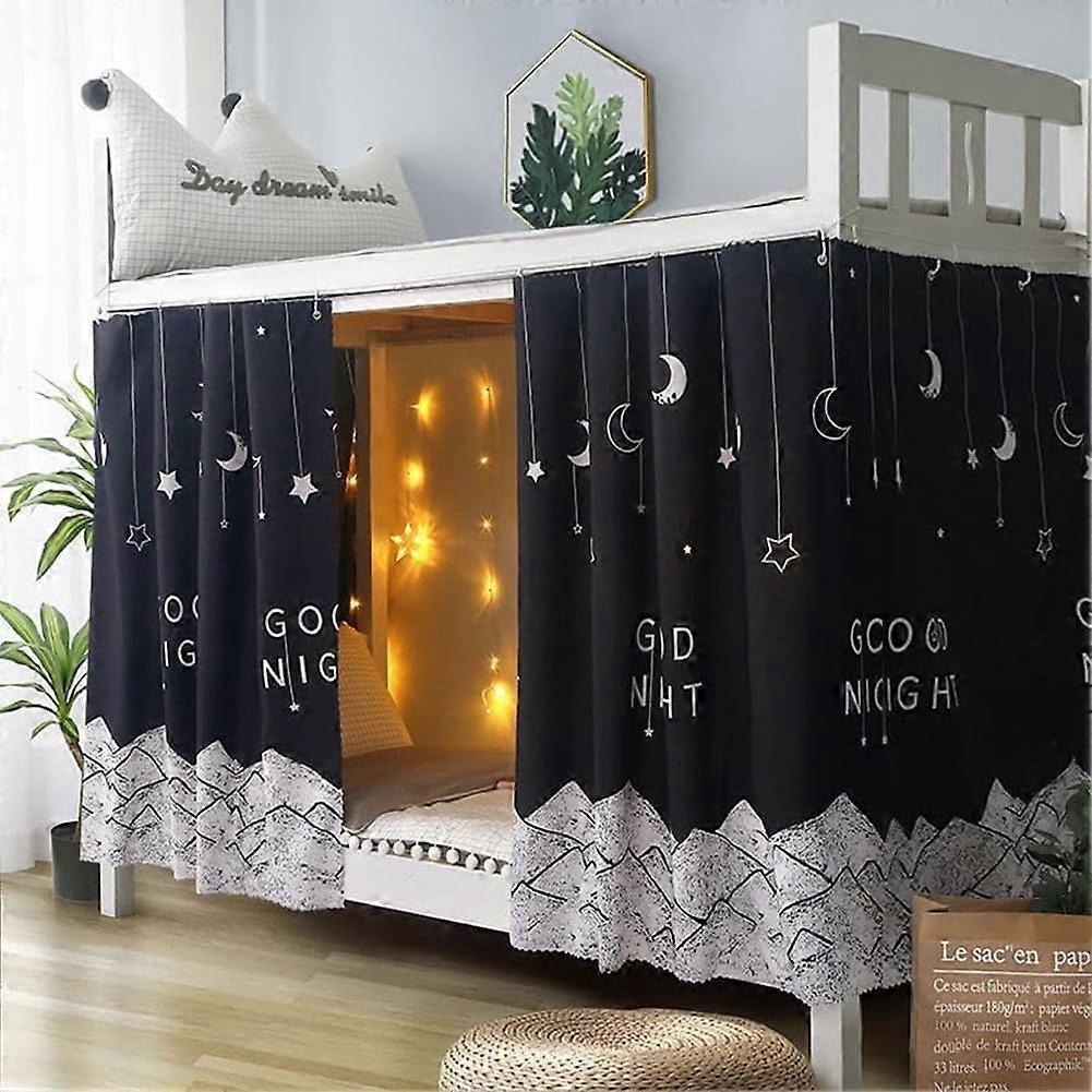 Bottom Bunk Bed Curtains Black For Single Bed, 2 Pcs, Blackout Dormitory Canopy, Loft Bed Tent Drapes, Shading Bedding
