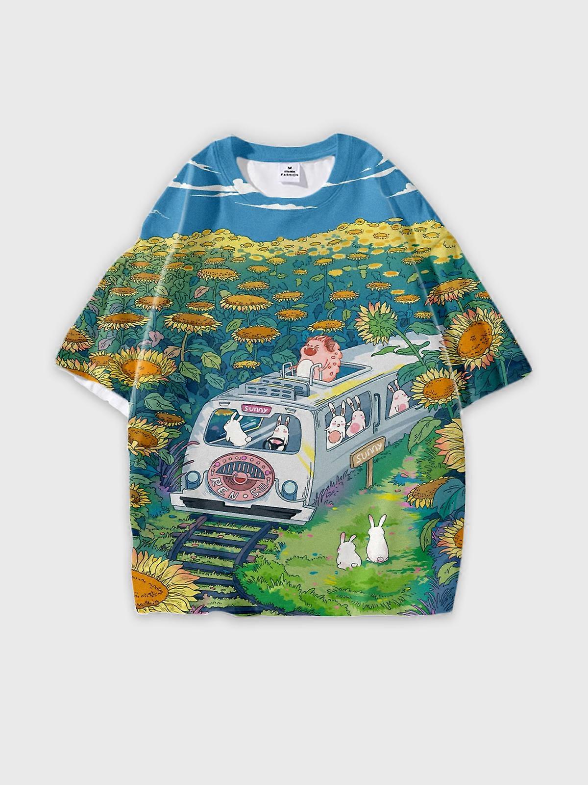 T-Shirt Short Sleeve Round Neck, Summer Casual Loose Graphic Tee, Unisex Pattern W495