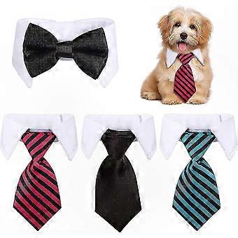 Adjustable Pet Bow Tie Set with Striped Necktie Collar for Small Dogs and Cats