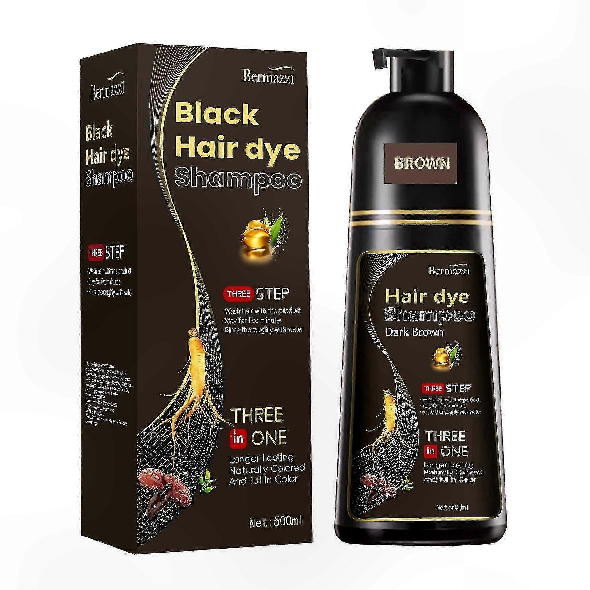 Herbal Hair Color Shampoo with 3-in-1 Formula, Covers Grey, Delivers Long-Lasting Brown/Black Shades, Simple and Easy to Use