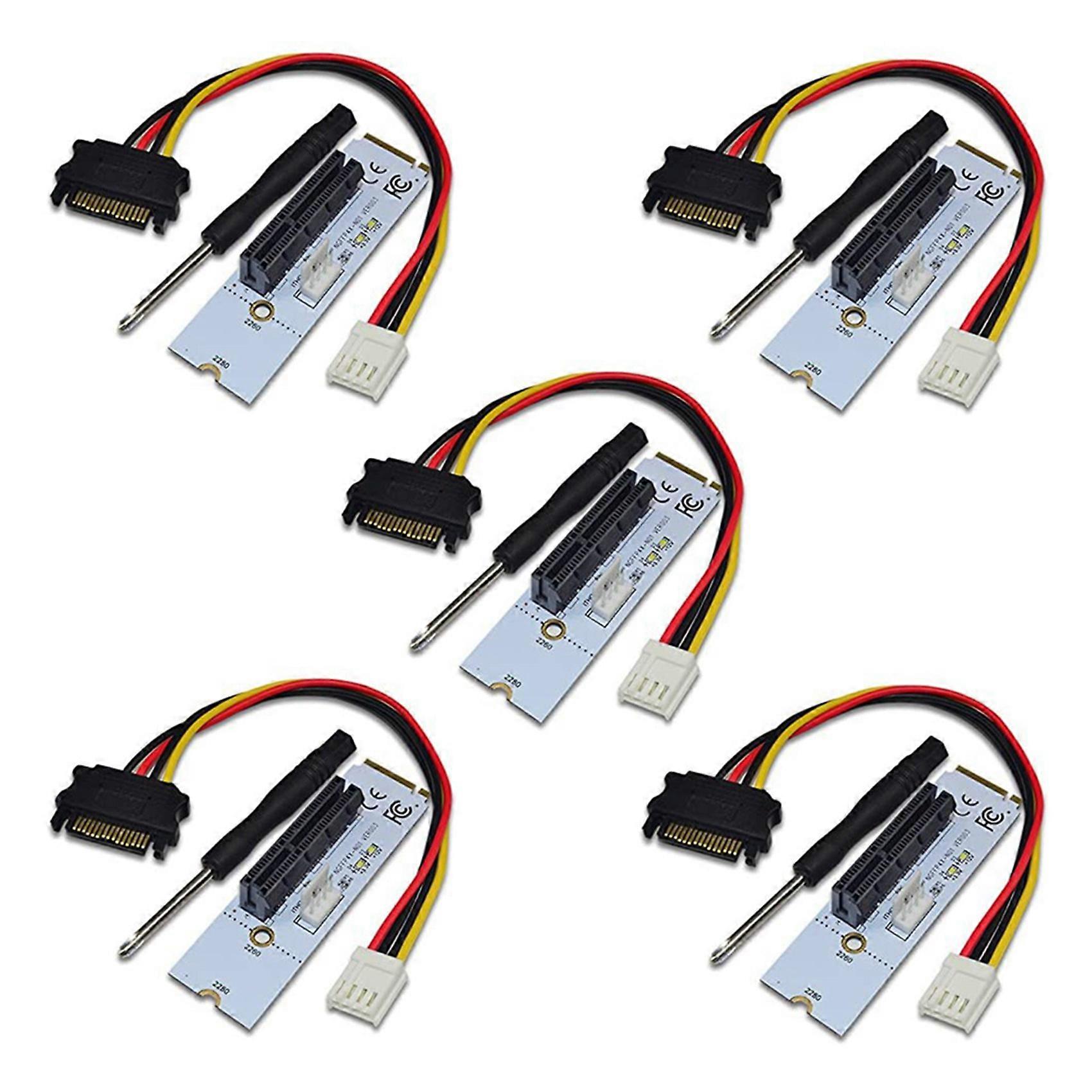5X NGFF M.2 to PCI-E 4X Riser Card M2 Key M to PCIe X4 Adapter with LED Voltage Indicator for ETH Mi