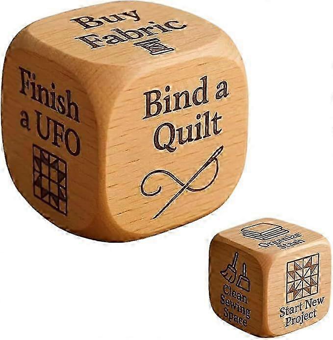 Quilters Dice, Handmade Wooden Quilting Decision Dice with 6 Engraved Sewing Tasks, Fun Gift for Quilters, Sewists & Craft Lovers to Add Excitement to