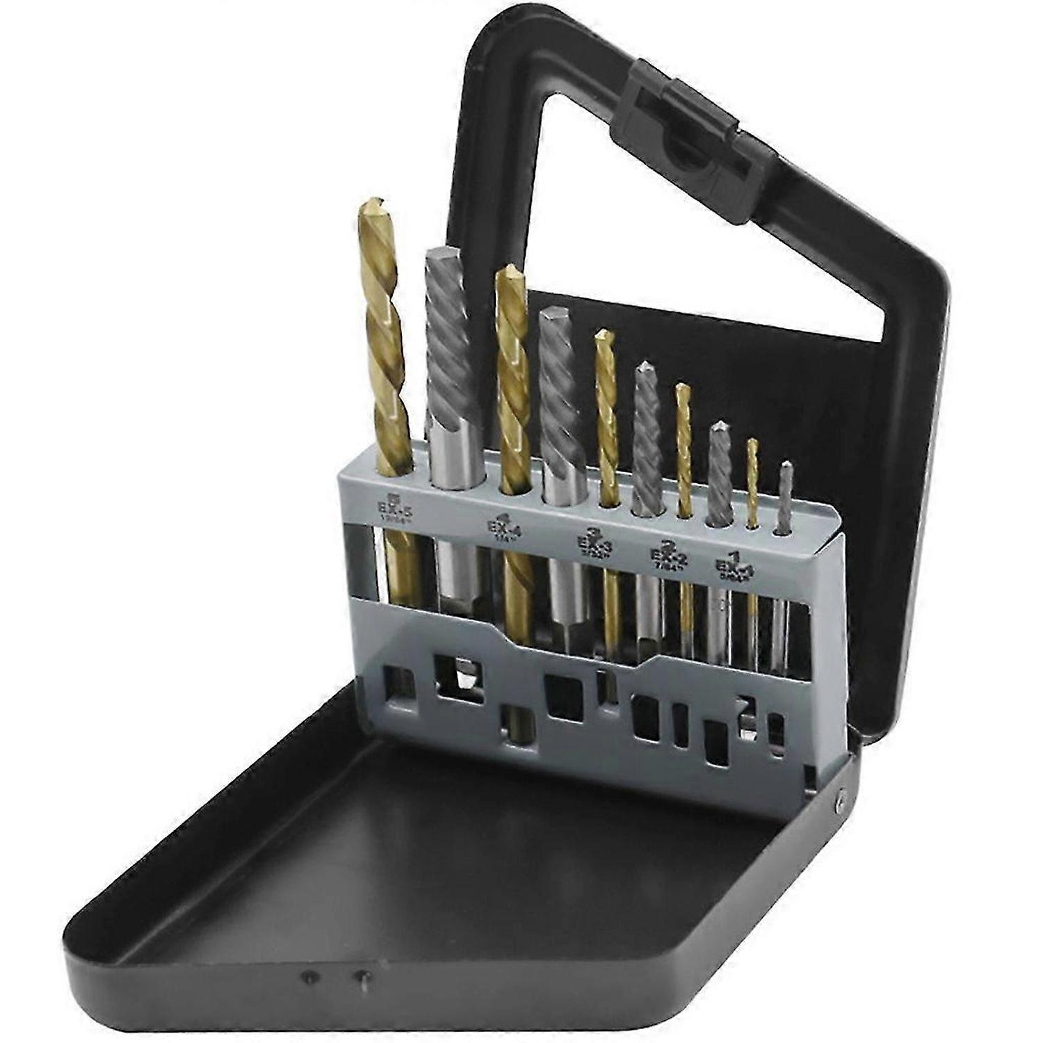 10Pcs Left Hand Drill Bit Set, Spiral Flute Set Broken Bolt Remover