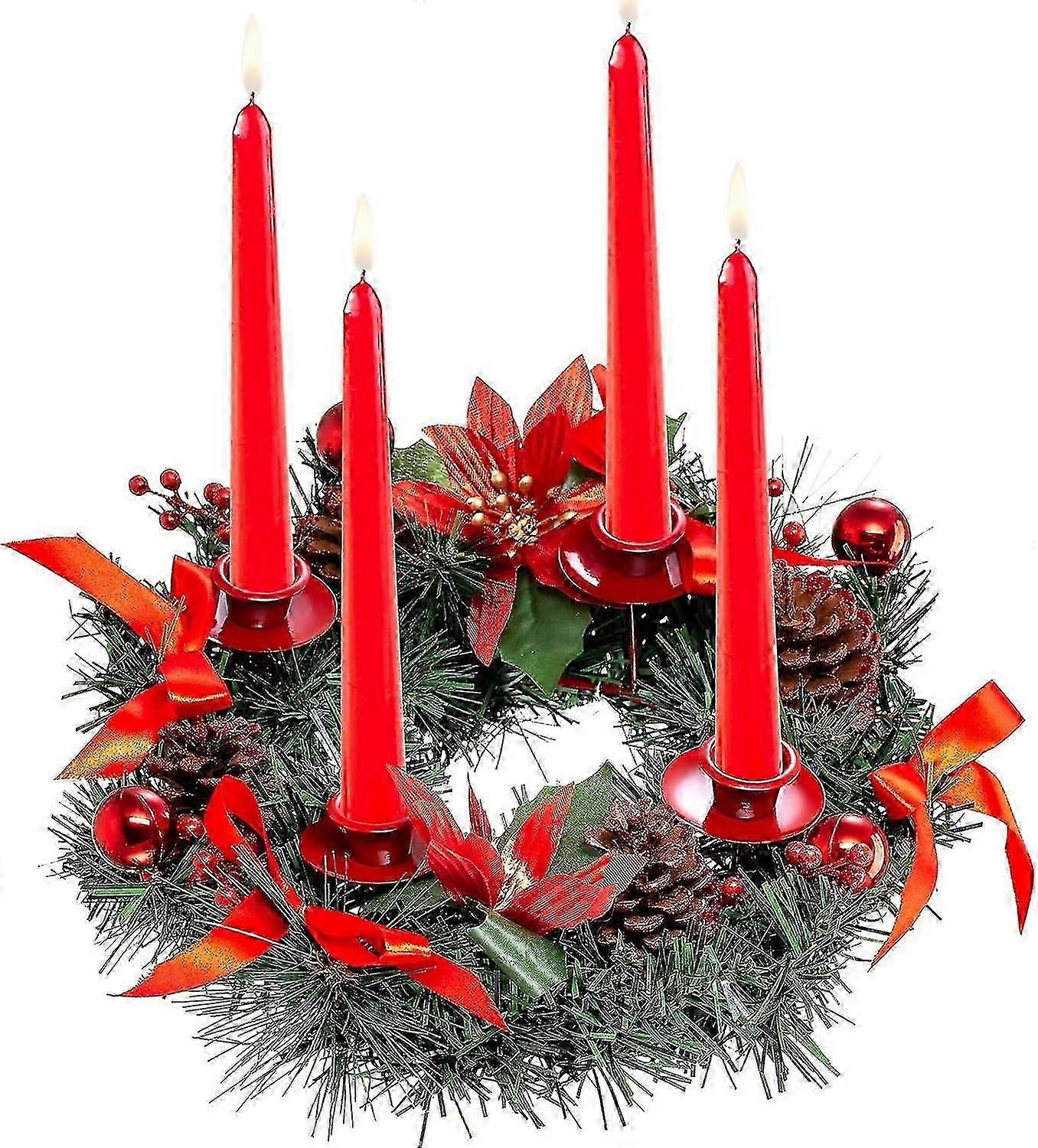 Christmas Advent Wreath Candle Holder - Christmas Decoration Nativity Advent Garlands For 4 Candlestick Table Deco, Red 30cm