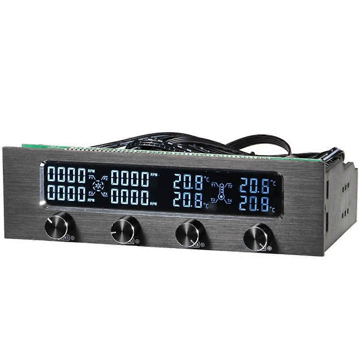 CPU Fan Controller Multifunctional CPU 4-Channel Front Panel with LCD Display for Desktop Computer