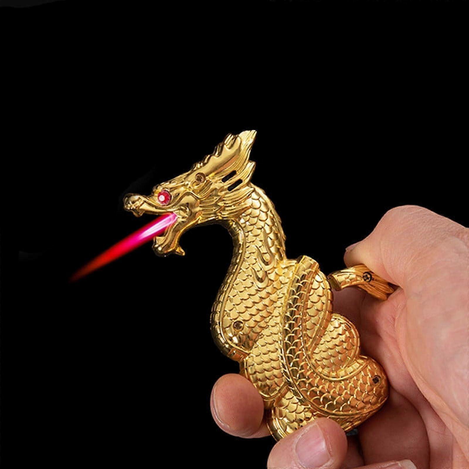 QuLuJing Cigarette Lighter, Jinlong Metal Butane torch Lighter Flame Windproof Lighter torch