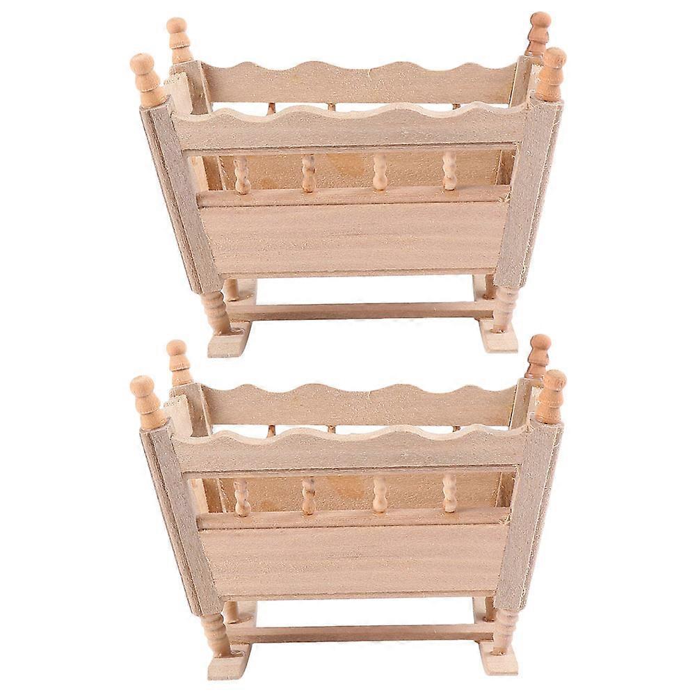 Wood Cradle Model For Mini House Accessory And Parent-Child Activity In Beige Color 4Pcs