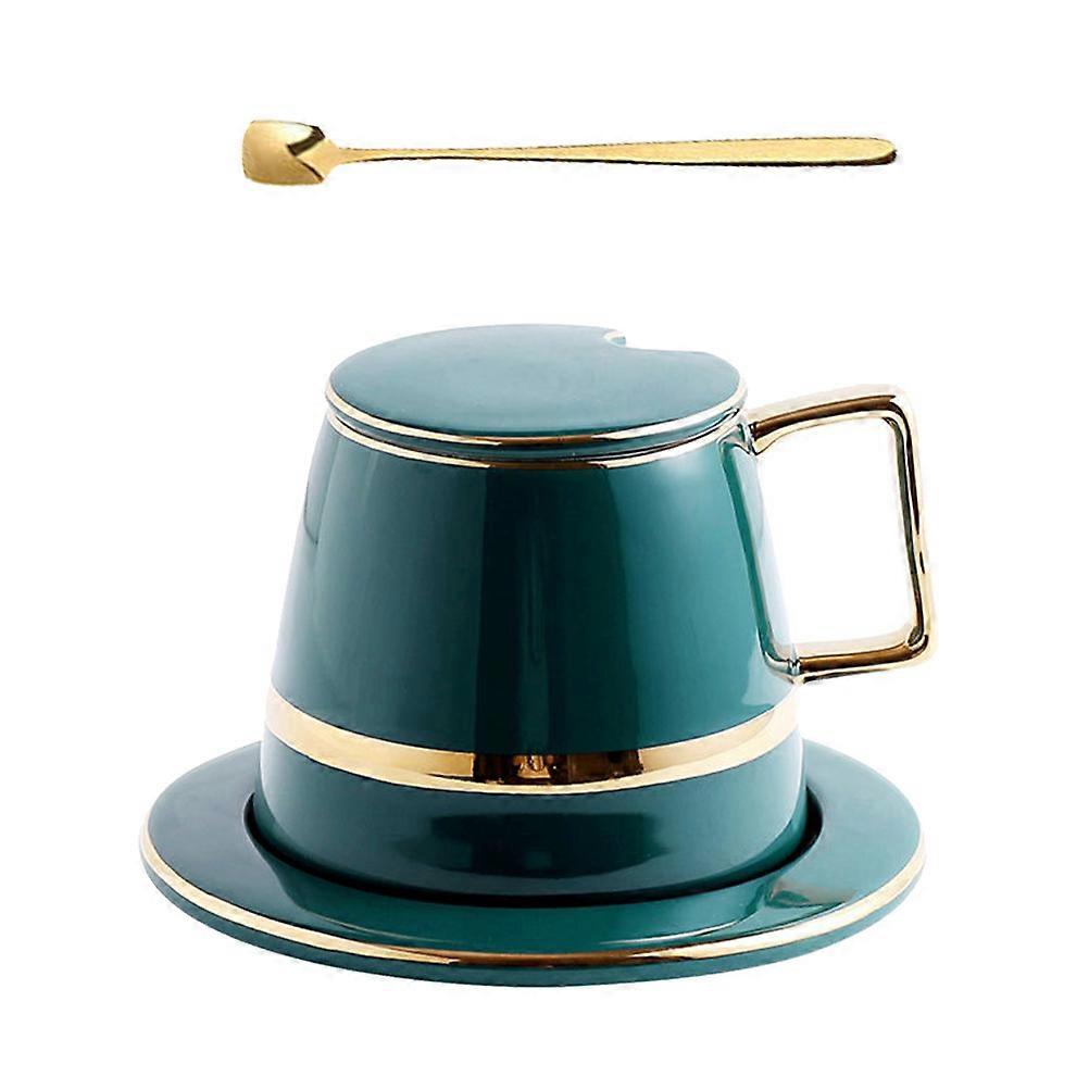 Porcelain Tea Cup Set European Style Coffee Shop Use Green Color 1 Set Holds Beverages