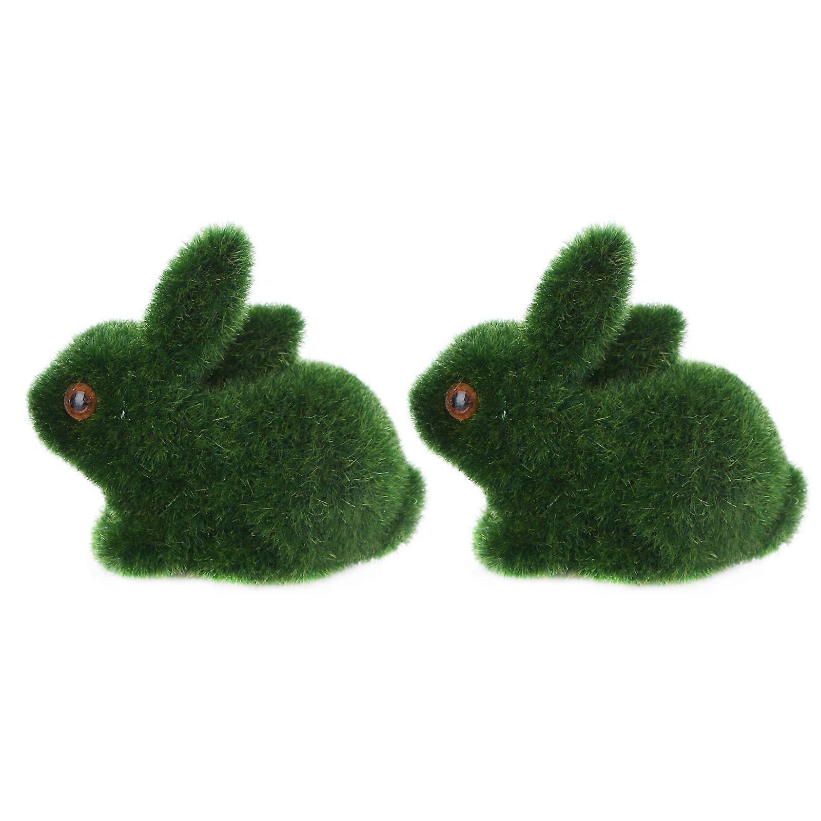 Green Decorative Bunny Simulation Rabbit Adornment for 4Pcs Figurines
