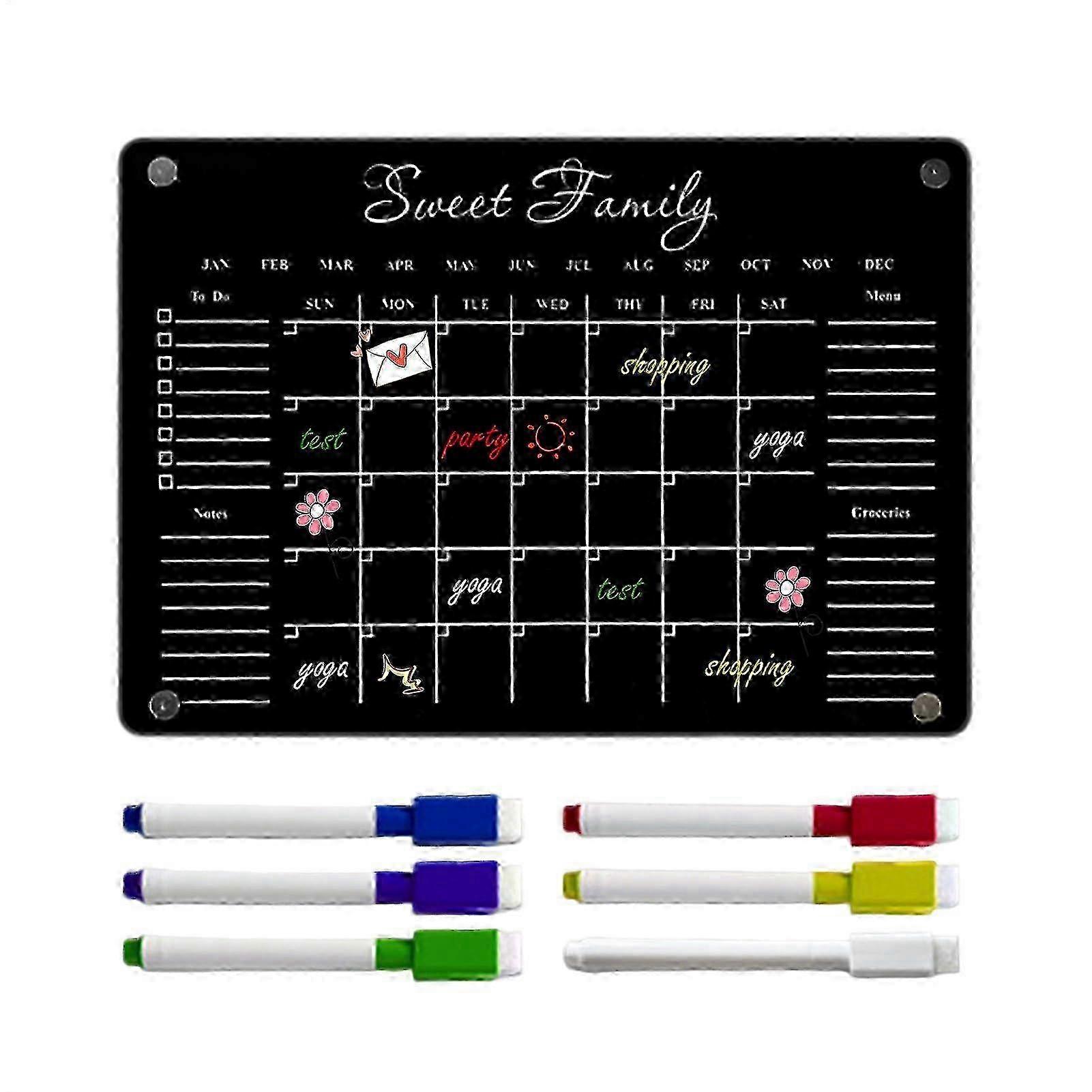 Acrylic Message Board, Dry Erase Whiteboard, Magnetic Memo Notepad with 6 Coloured Markers, Reusable Fridge Planner for Kitchen, 200g