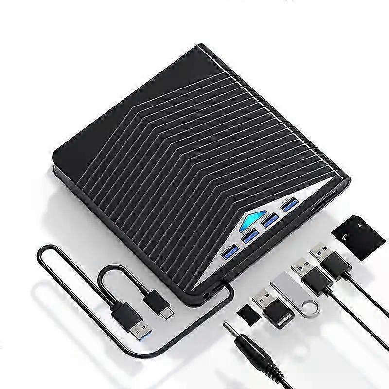 Ultra-thin Portable CD/DVD Drive with USB 3.0 and Type-C, 4-Port Hub, SD/TF Card Reader