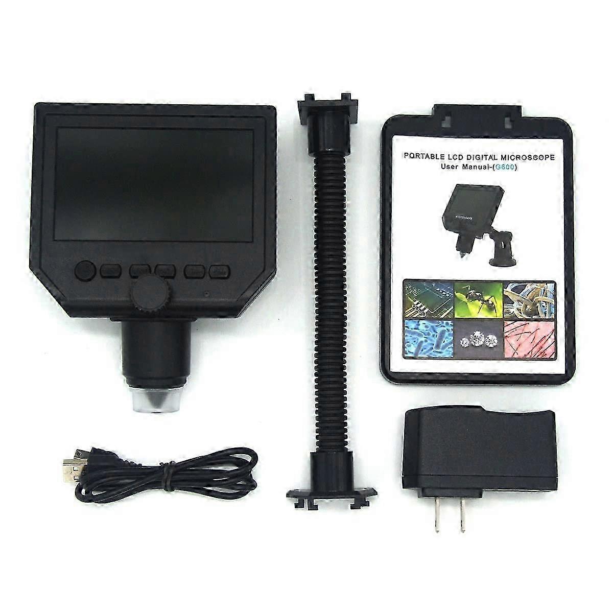 25-26 Microscope Accessories Kit 600X 3.6MP 8LED Digital Microscope 4.3' USB Electronic Video Microscopes Microscope Slides