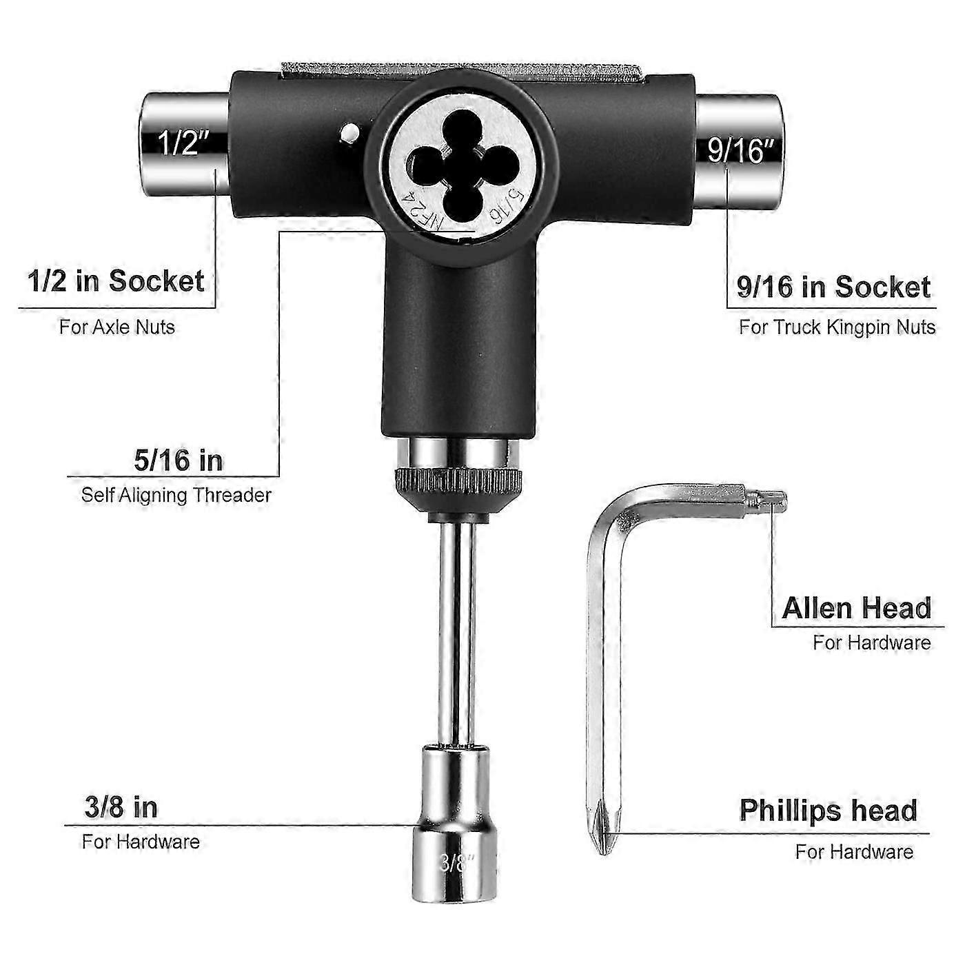 Skate Tool All-In-One Multi-Function Ratchet Skateboard Tool with Skateboard Griptape Eraser Kit