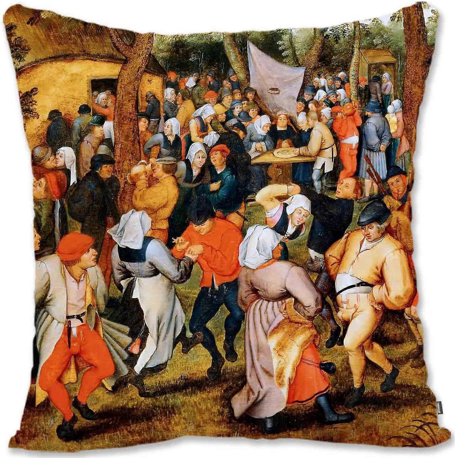 h168装飾トス枕カバーカバープロテクタールネッサンスジャンルアート - ピーター・ブリューゲル・ザ・ヤンガー - 農民の結婚式のダンスBr(a1-736)lm168
