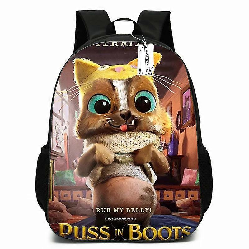 Puss in Boots backpack, anime cartoon print polyester backpack