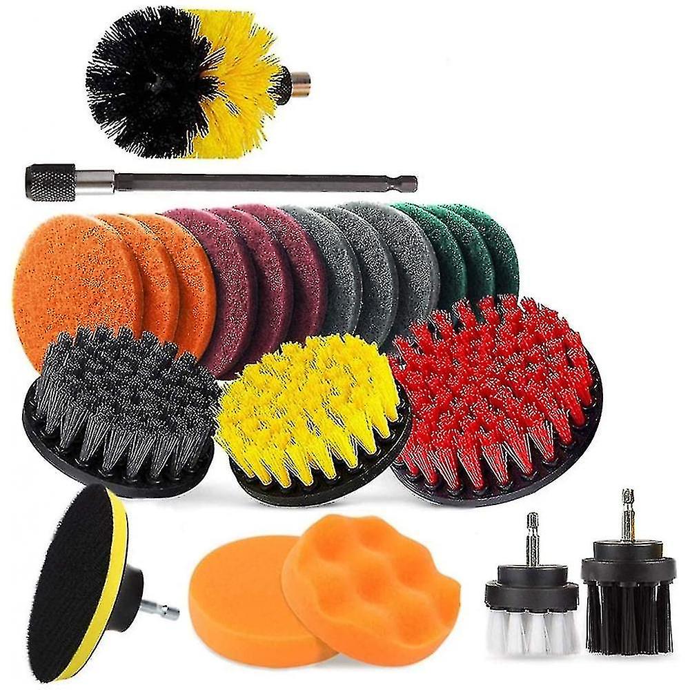 Drill Bit Extensions Electric Drill Brush Attachment Drill Brush + Car Scrubber Brush Cleaning Kit 22 Pieces