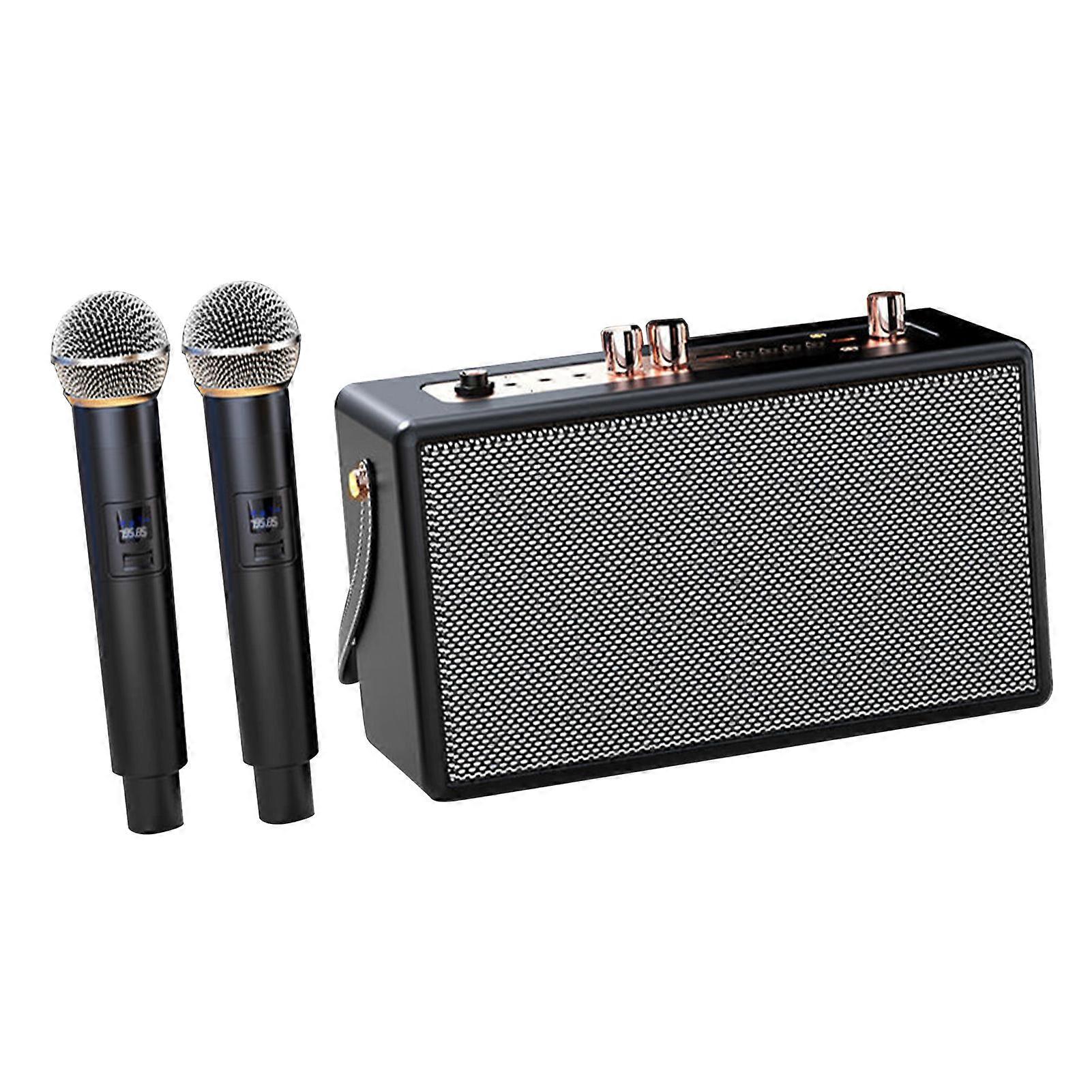 S16 Bluetooth Speaker Set with Dual Wireless Microphones High Power Home Karaoke Machine Black Built in Battery