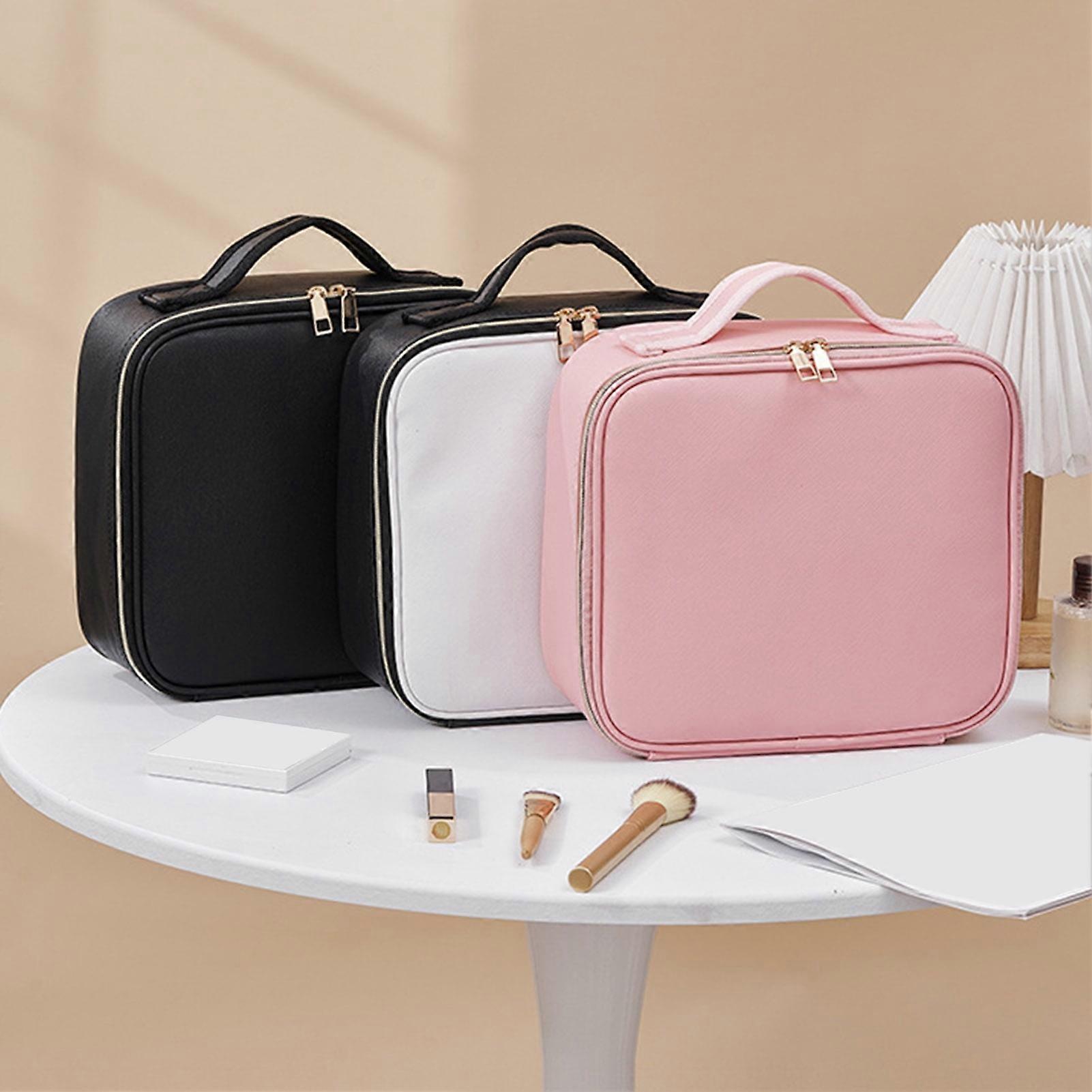 SUSUchens Makeup Bag with Adjustable Partitions Handle Design Zipper Closure Large Capacity Waterproof Portable Cosmetic Organizer Storage Bag Pink